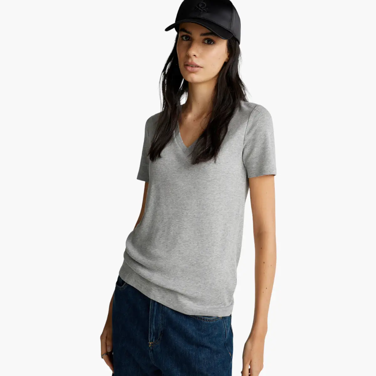 Woman Pure Cotton T-Shirt With V-Neck