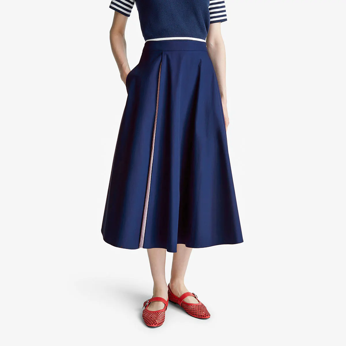 Woman Midi Skirt With Stripe Insert