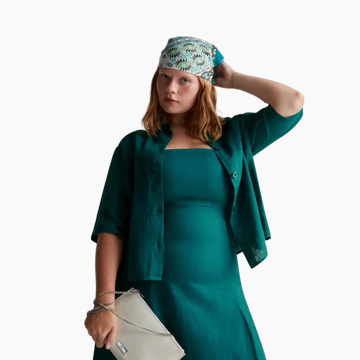 Woman Square Neck Dress In Pure Linen
