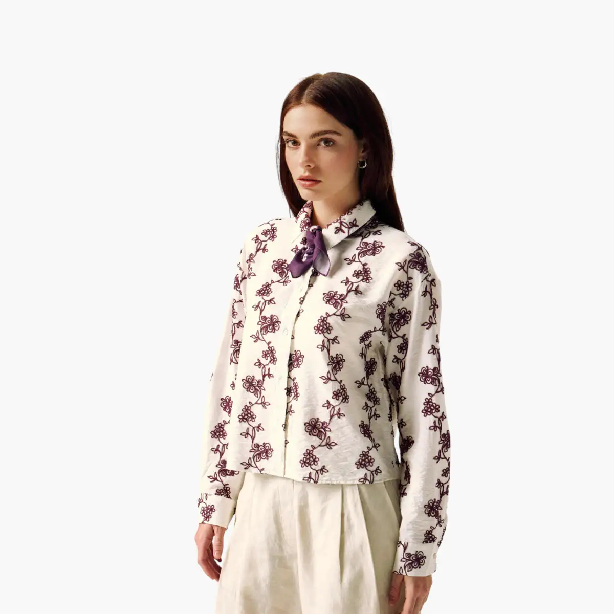 Woman Shirt With Flower Embroidery