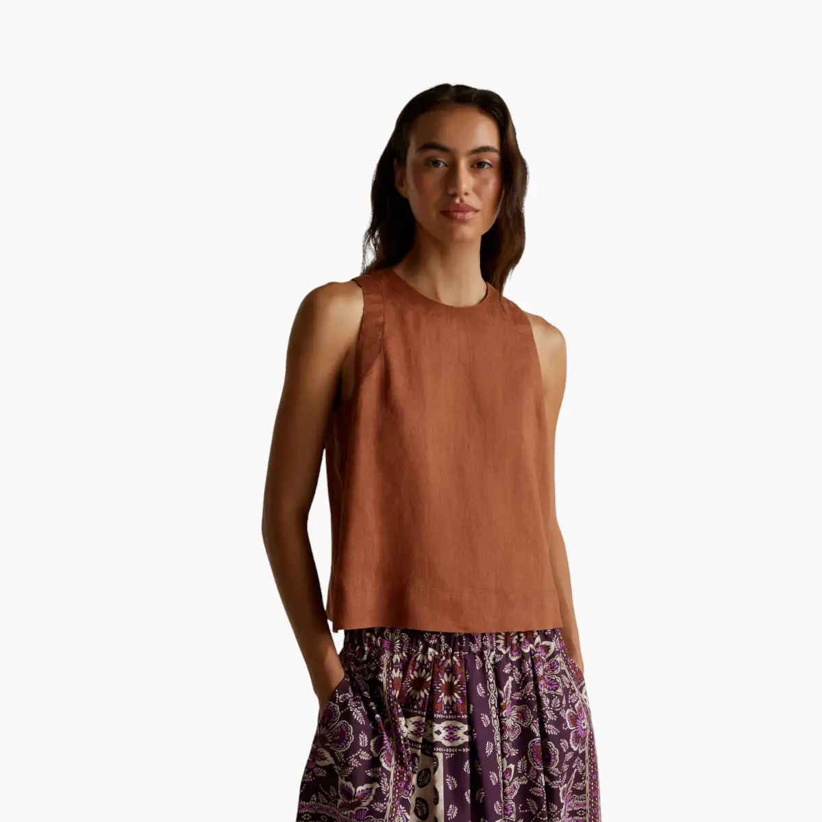 Woman Sleeveless Top In Pure Linen