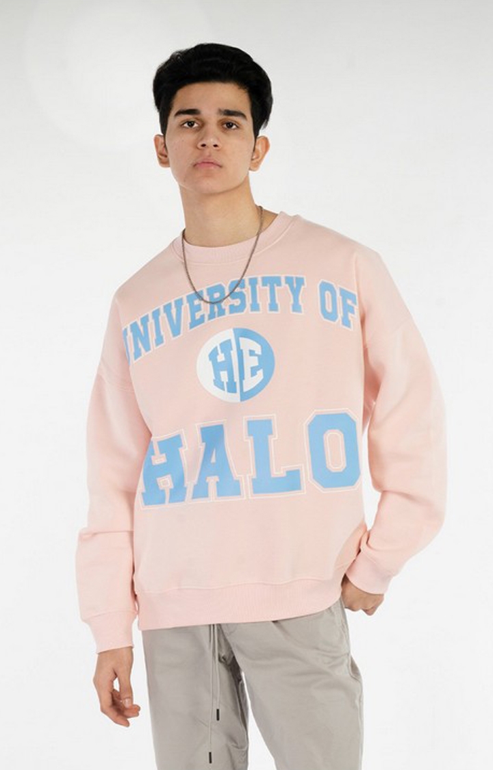 Halo Effect | Men's Pink Cotton Typographic Sweatshirts