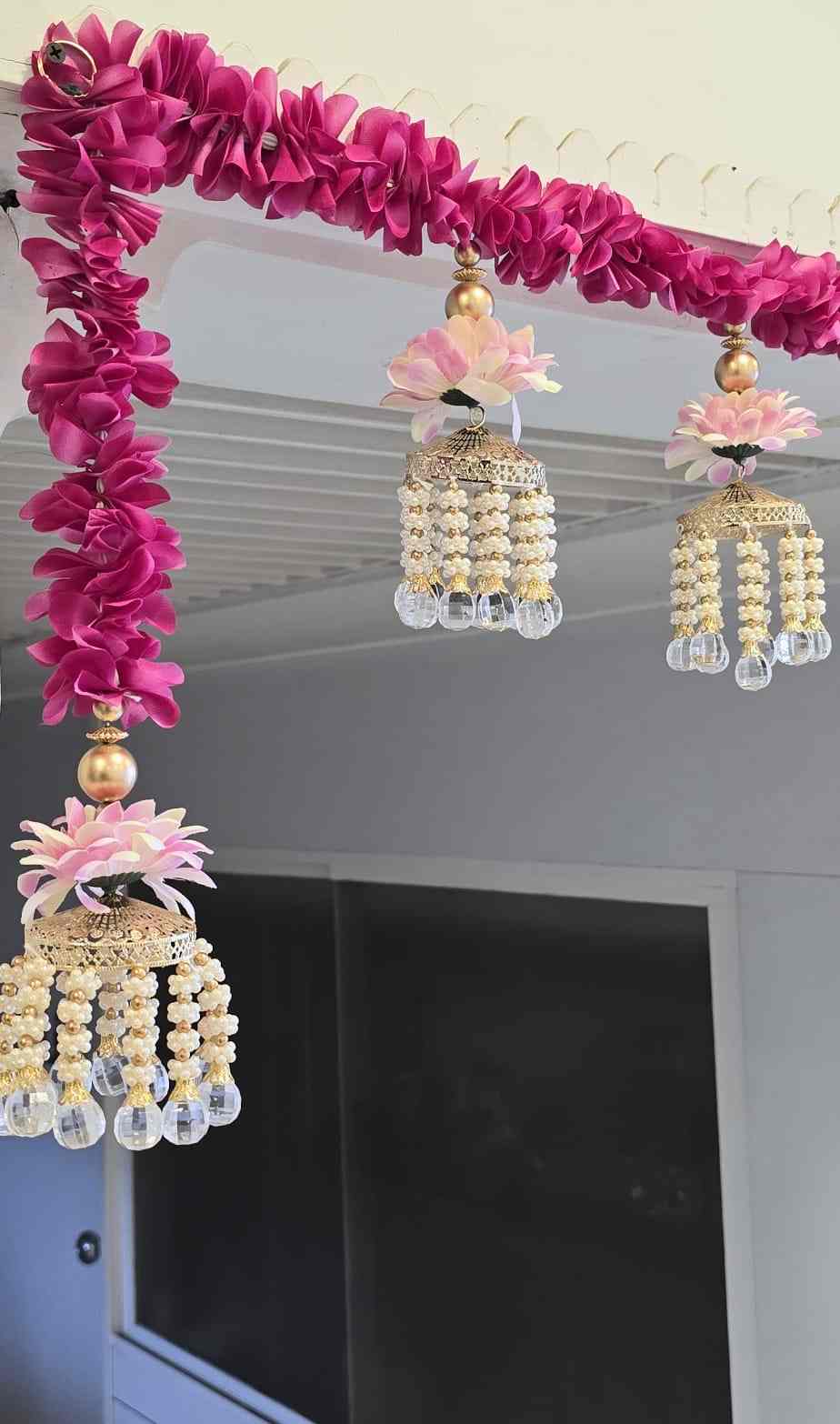 Floral bandarwal with Crystal drop jhoomer