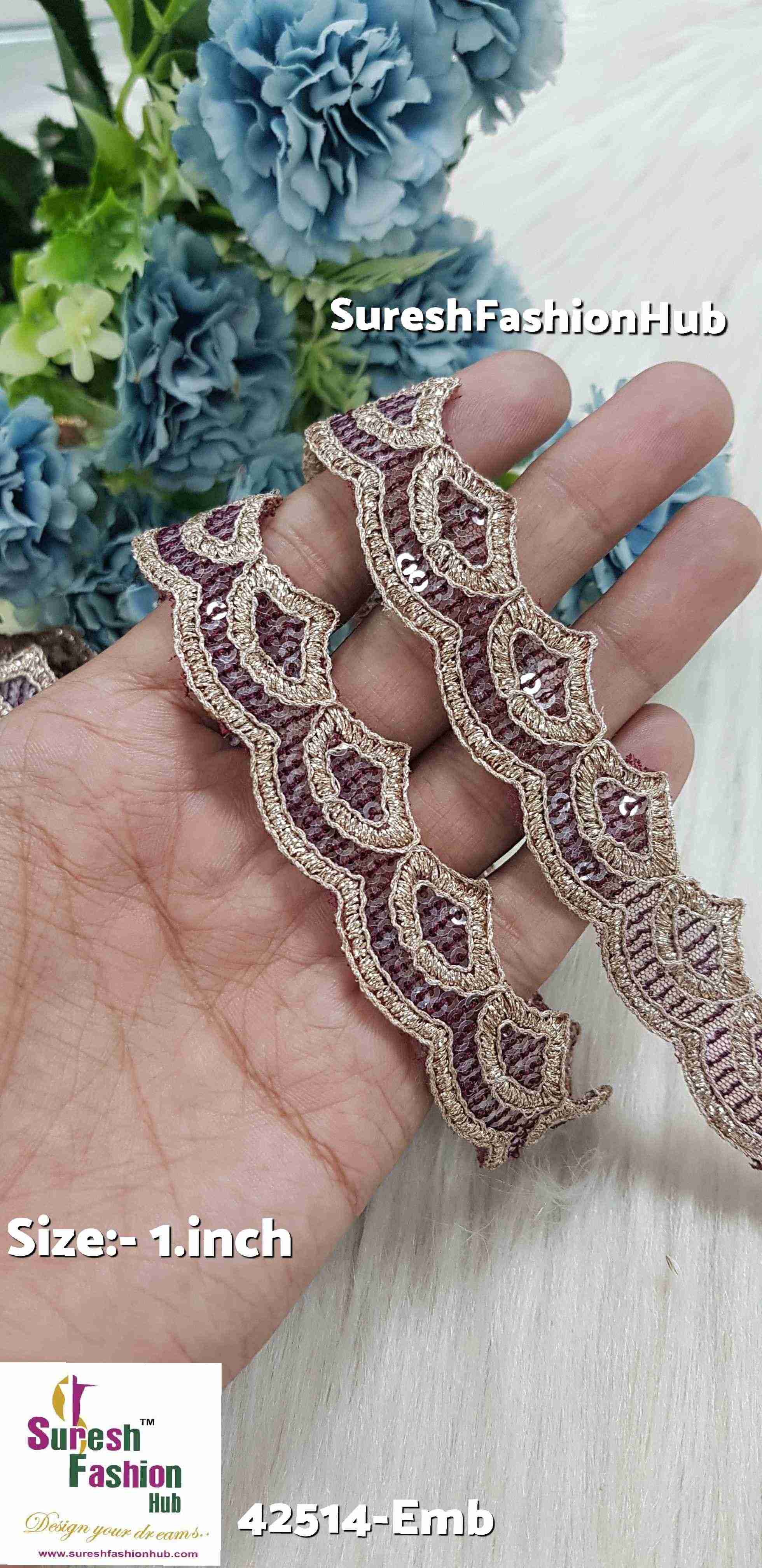 Glittering Maroon Waves Embroidered Trim