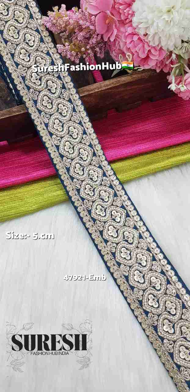 Petrol Blue Floral Pearl Moti & Zari Embroidery Lace – 47921-EMB