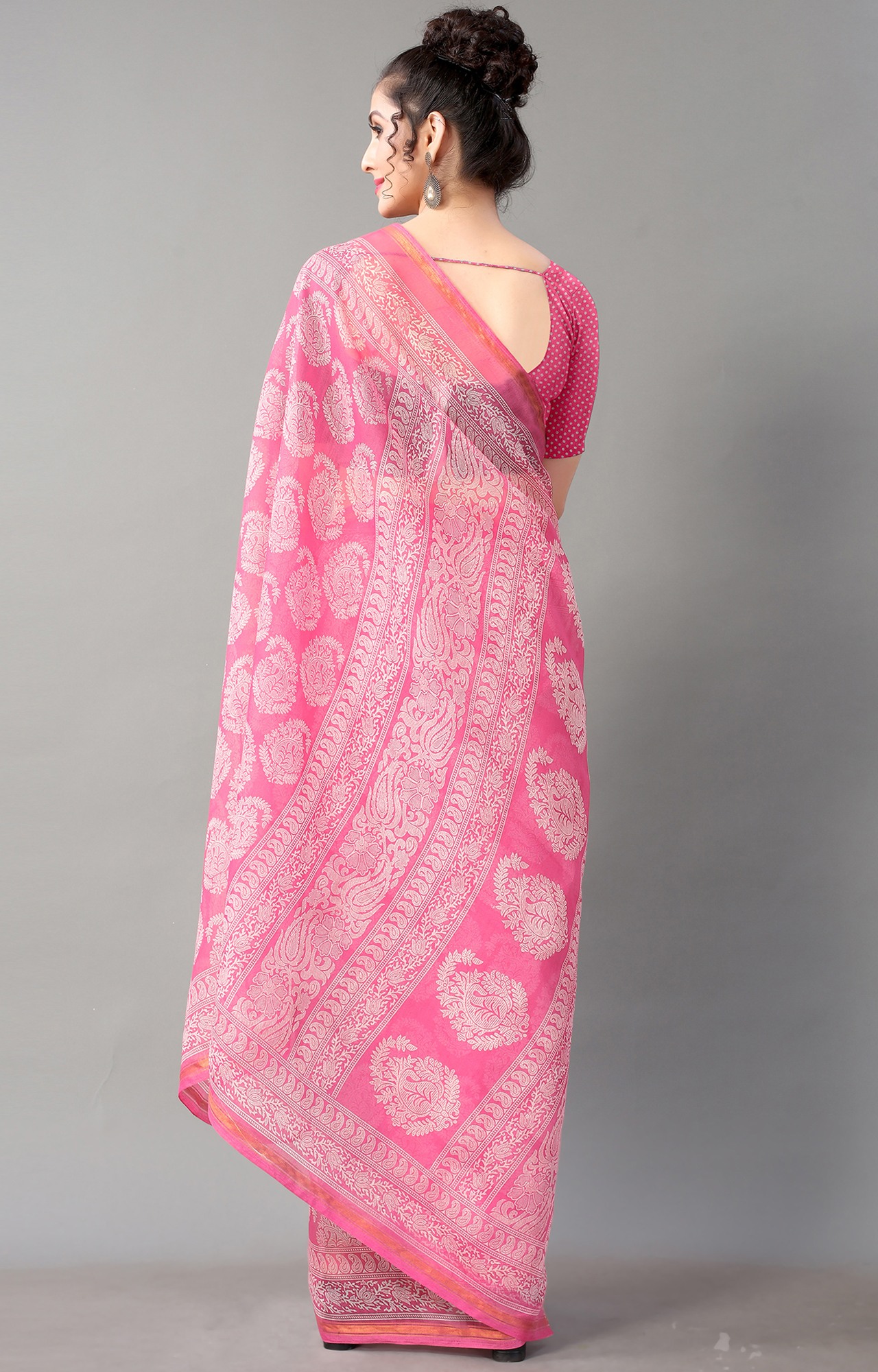 Women Pink Batick Block Print Casual Wear Saree-HAL21CTN00036PNK