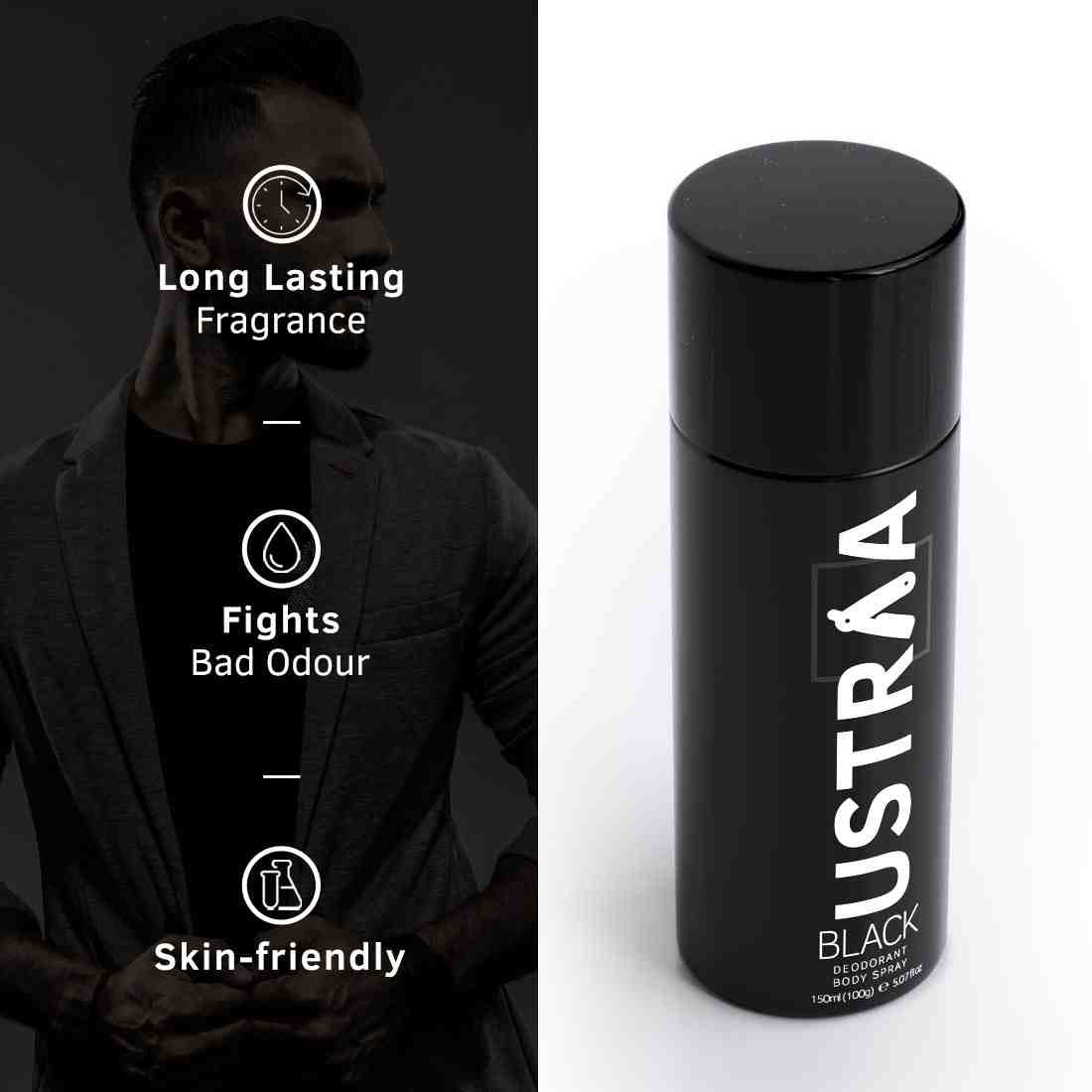 Ustraa O.G Deodorant - 150ml & Black Deodorant Body Spray - 150ml Combo