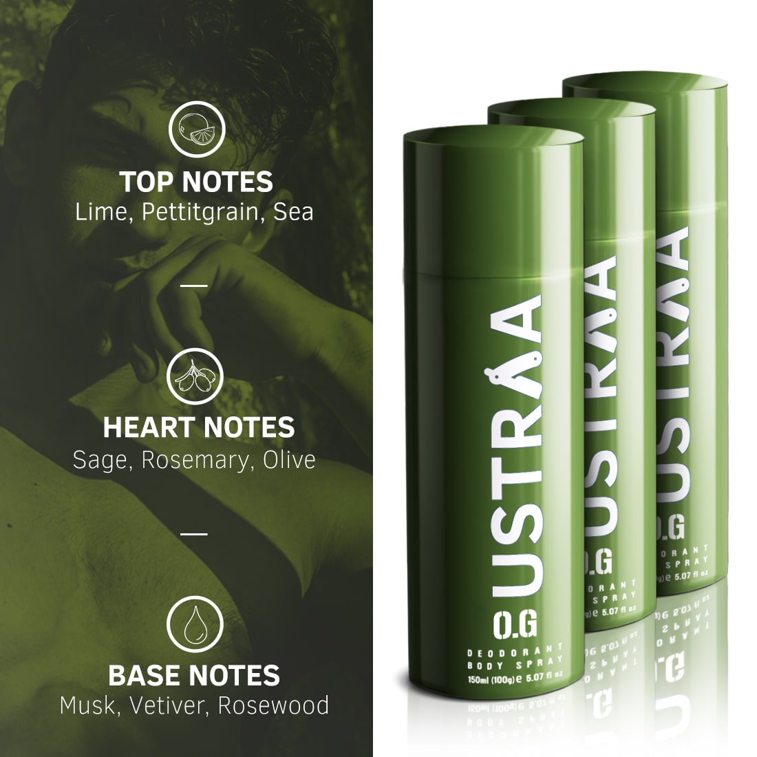 Ustraa O.G Deodorant - 150ml & Black Deodorant Body Spray - 150ml Combo