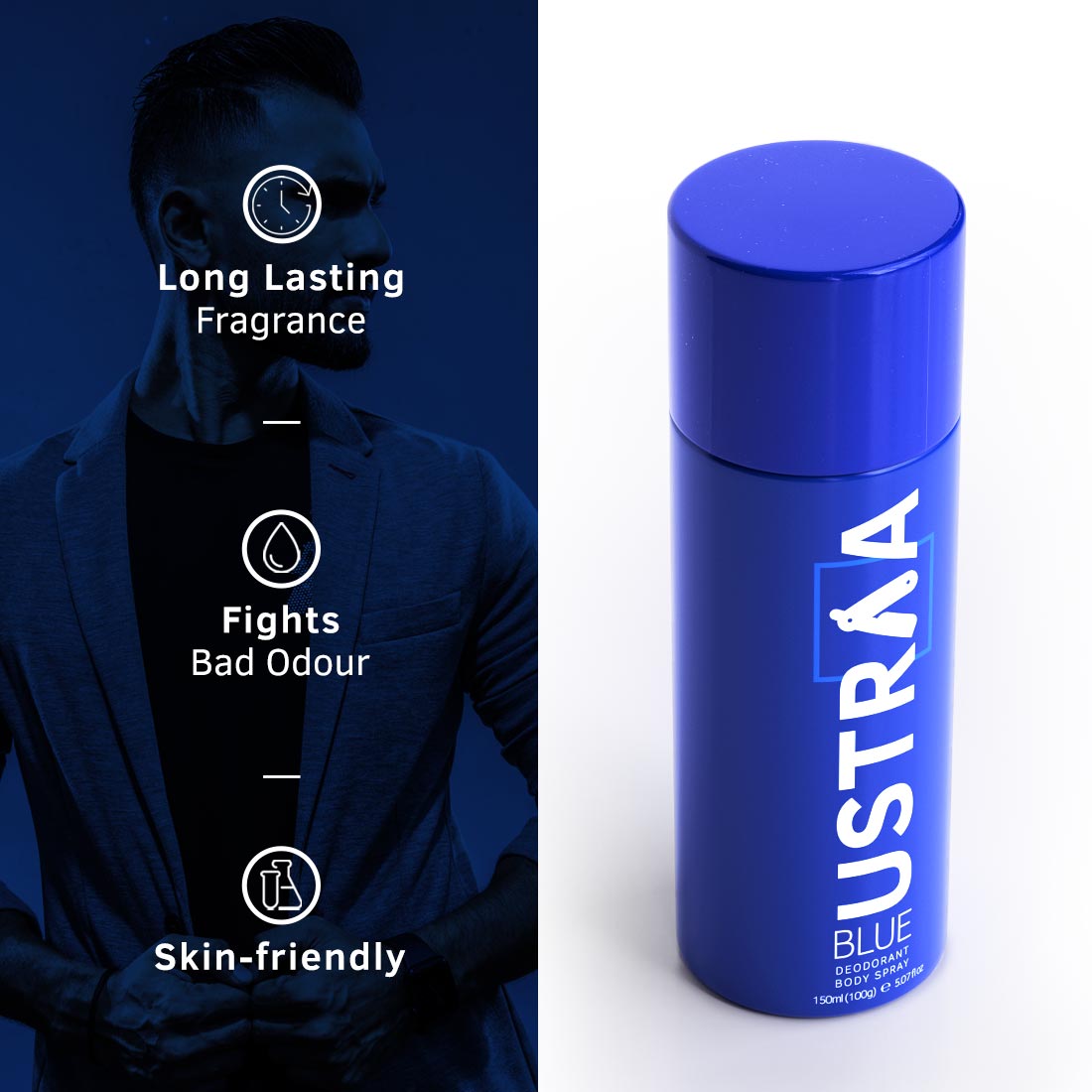Ustraa O.G Deodorant - 150ml & Blue Deodorant Body Spray - 150ml Combo