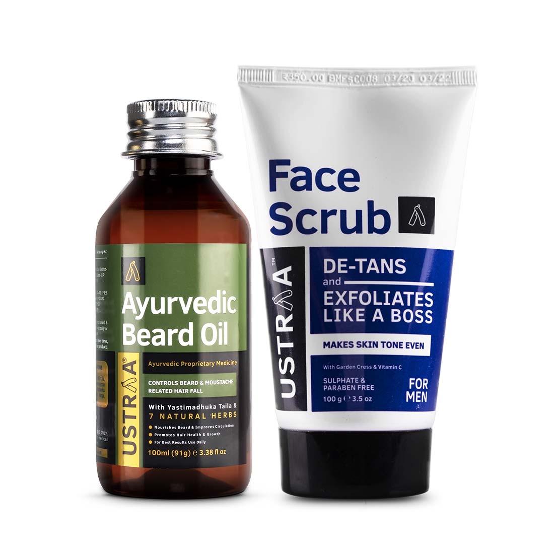 Ustraa | Ustraa Ayurvedic Beard Growth Oil -100ml & De-Tan Face Scrub - 100g 0