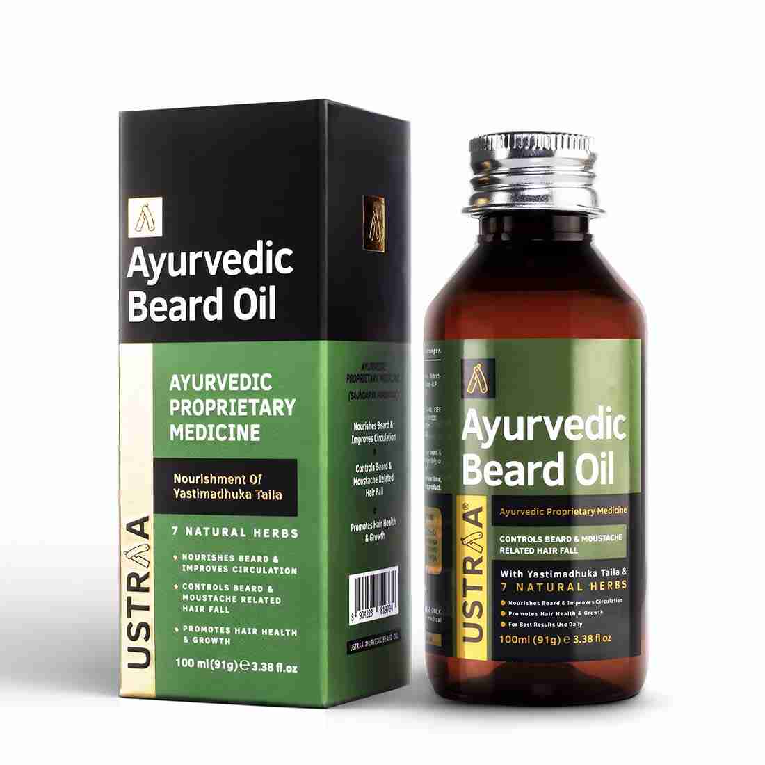 Ustraa Ayurvedic Beard Growth Oil -100ml & Beard Wash Woody - 100ml