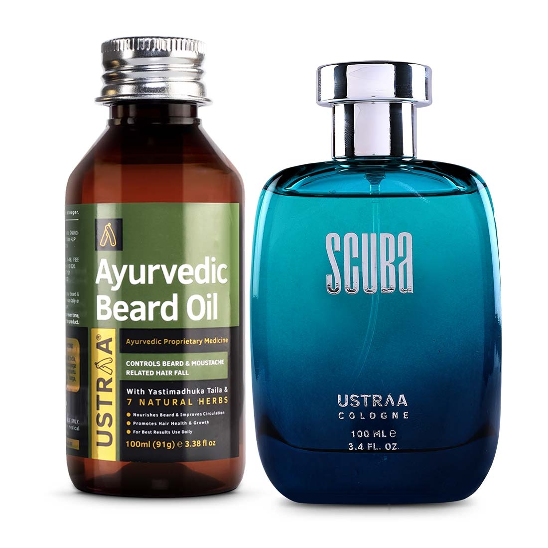 Ustraa | Ustraa Ayurvedic Beard Growth Oil -100ml & Cologne Scuba - 100ml-Perfume for men 0