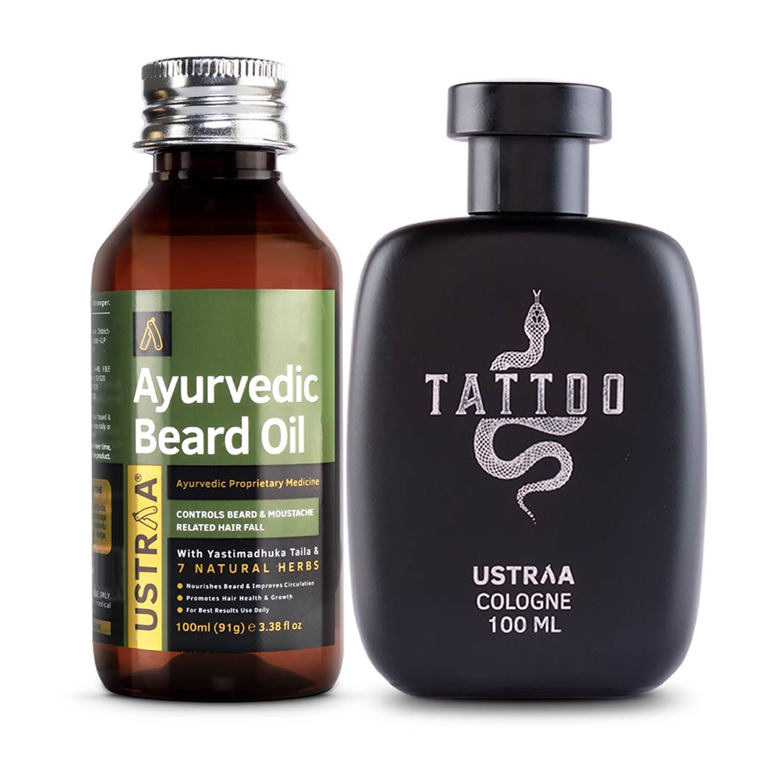 Ustraa | Ustraa Ayurvedic Beard Growth Oil -100ml & Cologne Tattoo - 100ml- Perfume for men 0