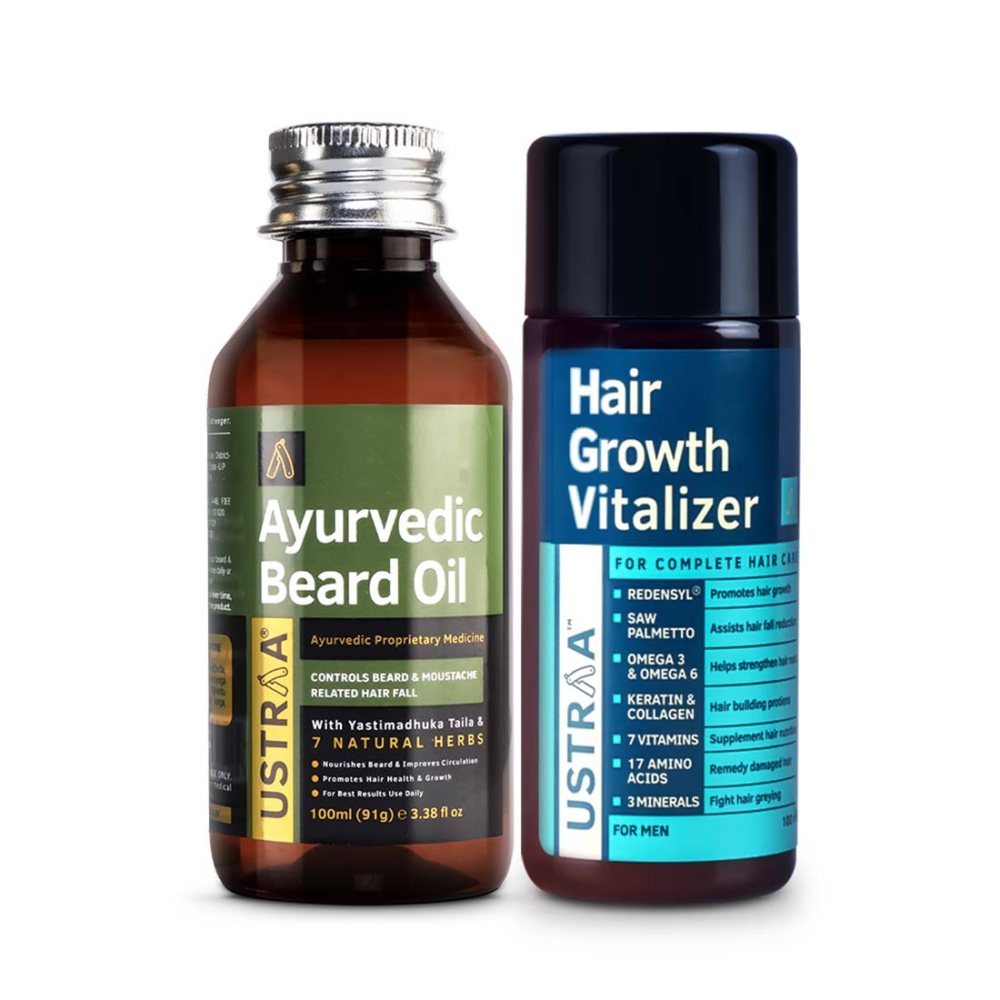 Ustraa | Ustraa Ayurvedic Beard Growth Oil -100ml & Hair Growth Vitalizer - 100ml 0