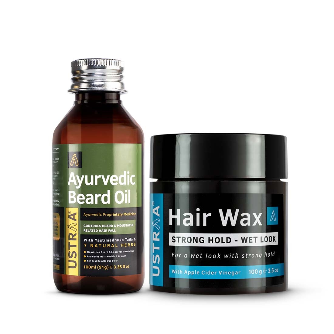 Ustraa | Ustraa Ayurvedic Beard Growth Oil -100ml & Hair Wax Wet - 100g 0