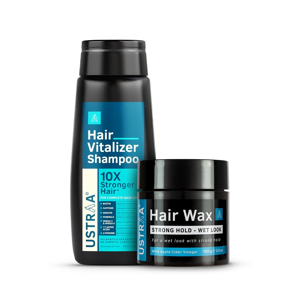 Ustraa | Ustraa Hair Vitalizer Shampoo - 250ml & Hair Wax - Strong Hold, Wet Look - 100g 0