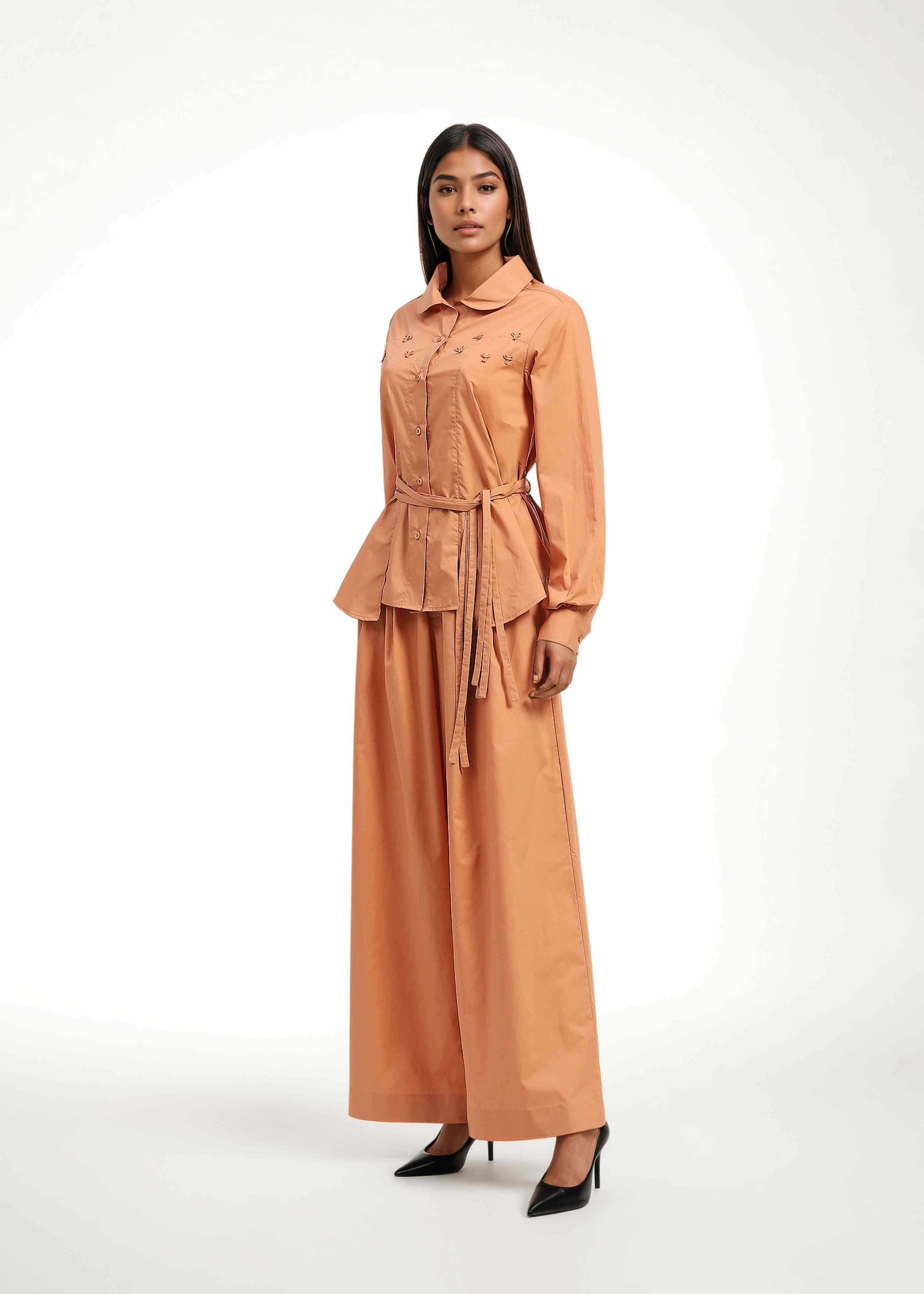 AKOK Orange Cotton Panelled Shirt and Trouser Co-ords
