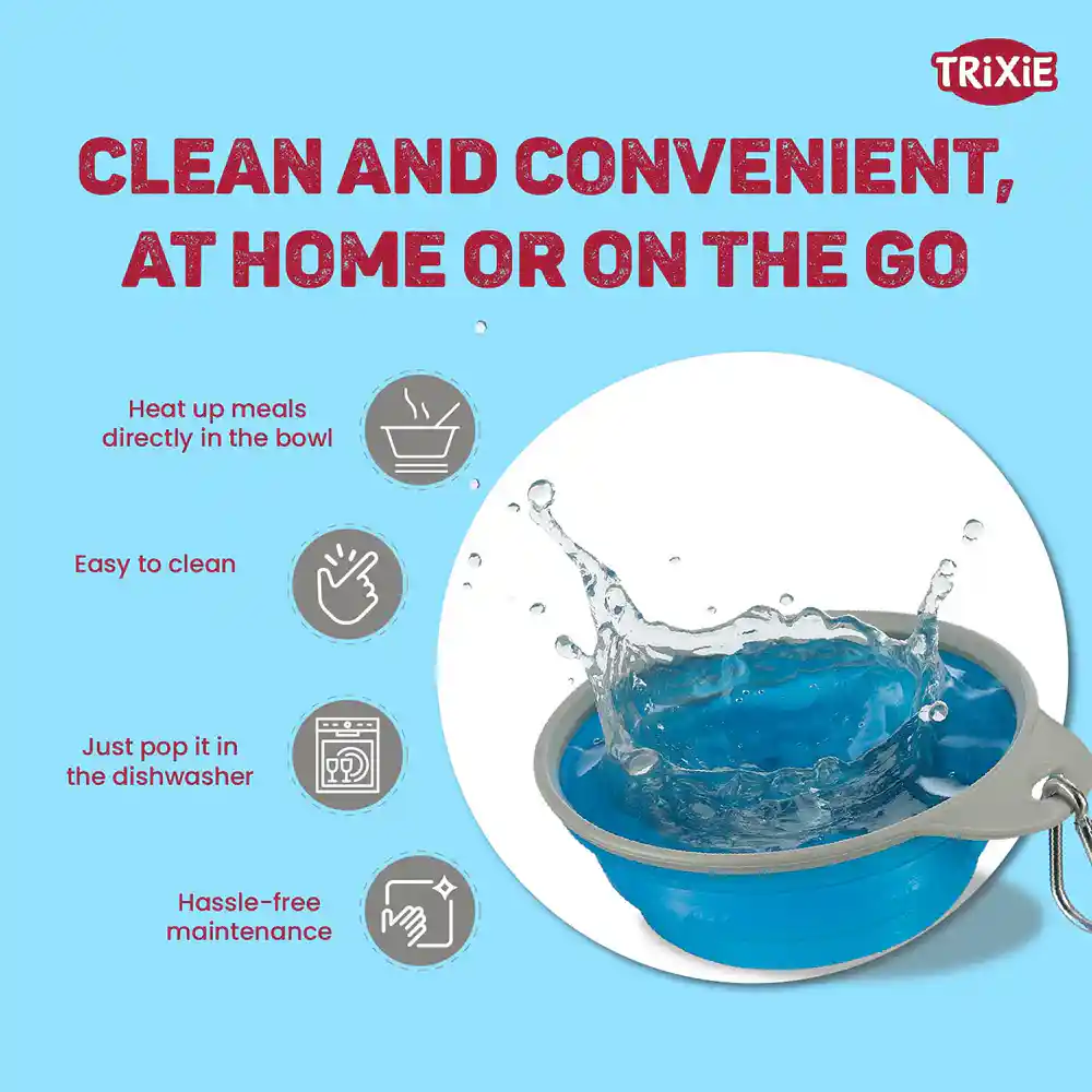 Trixie Foldable Silicon Travel Bowl for Dogs and Cats (Blue/Gray)