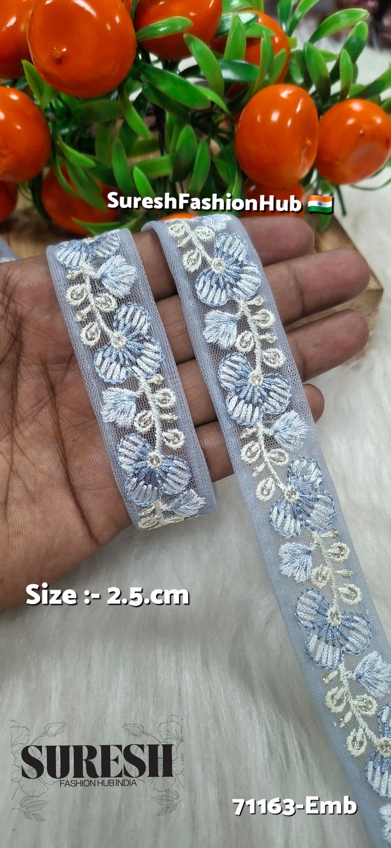 Floral Thread Embroidery Lace – Light Grey | 71163-Emb