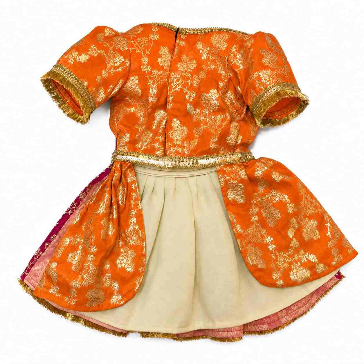 PawsIndia Traditional Heavy Brocade Zari Saree for Cats - Orange & Pink