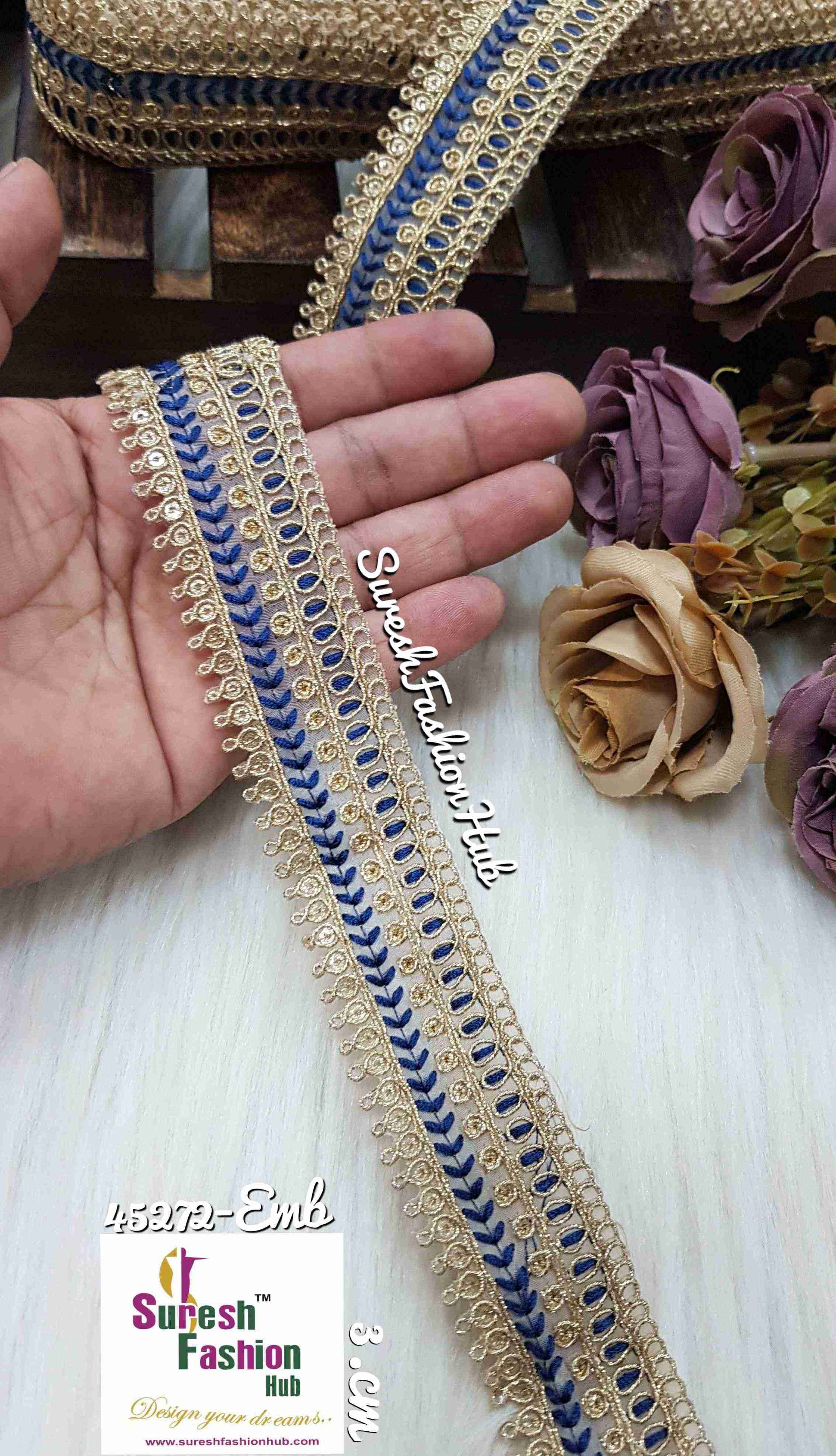 Blue Gilded Grace Zari Ribbon