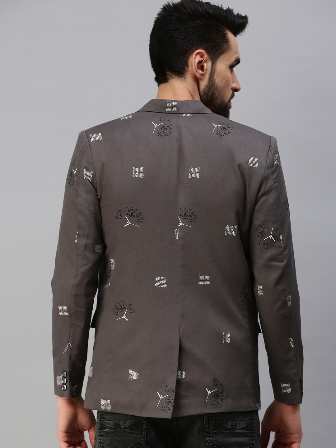 SHOWOFF Men's Notched Lapel Single-Breasted Grey Printed Blazer