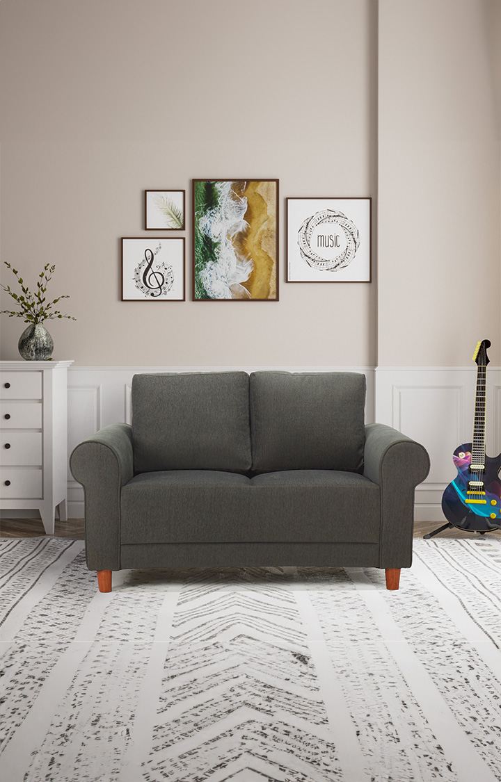 neudot Melody Sofa for Living Room |2 Persons Sofa|Premium Fabric with Padded Cushioned Armrest | Solid Wood Frame|2 Seater in Slate Grey Color