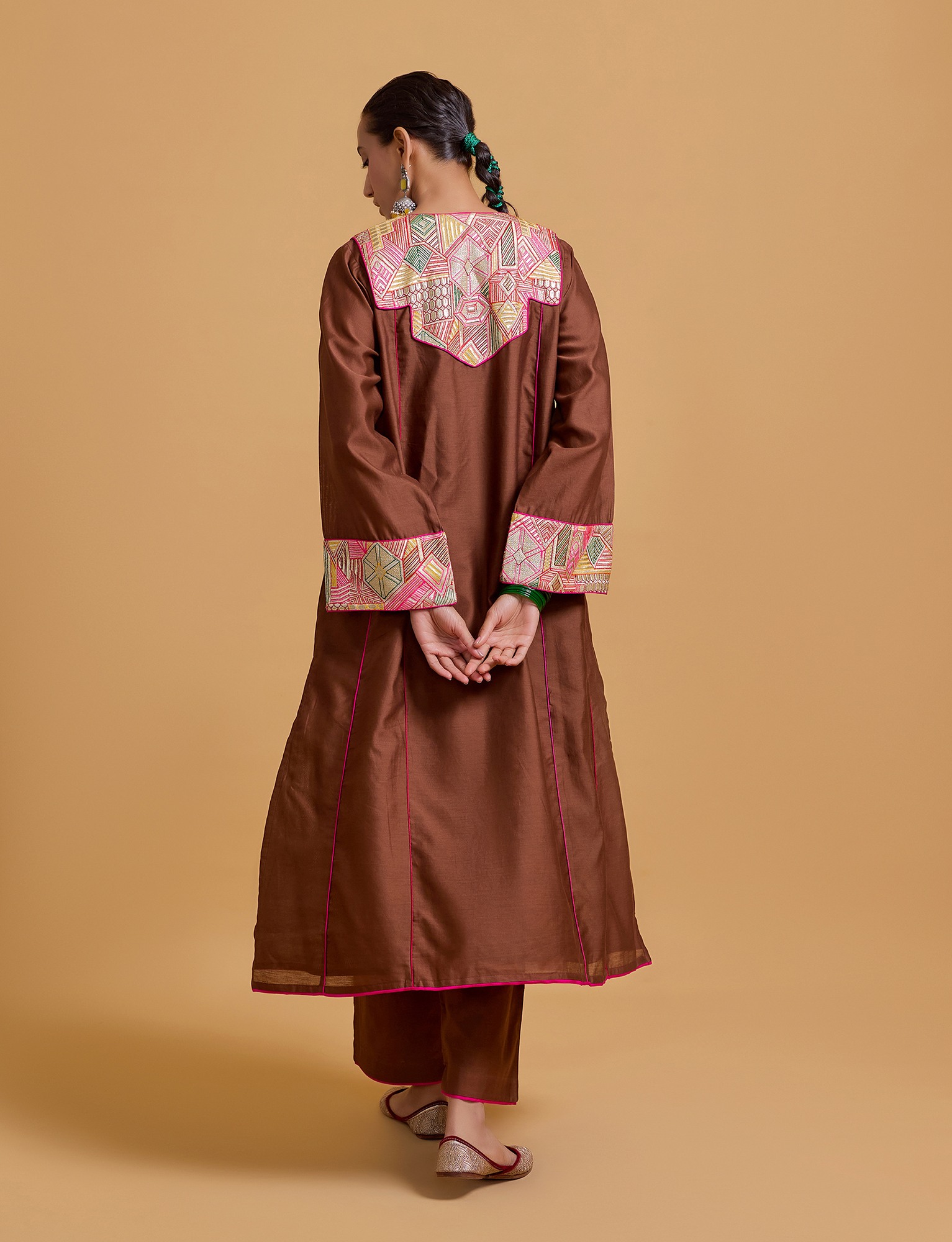 Mithai Brown Step Yoke Kurta Set
