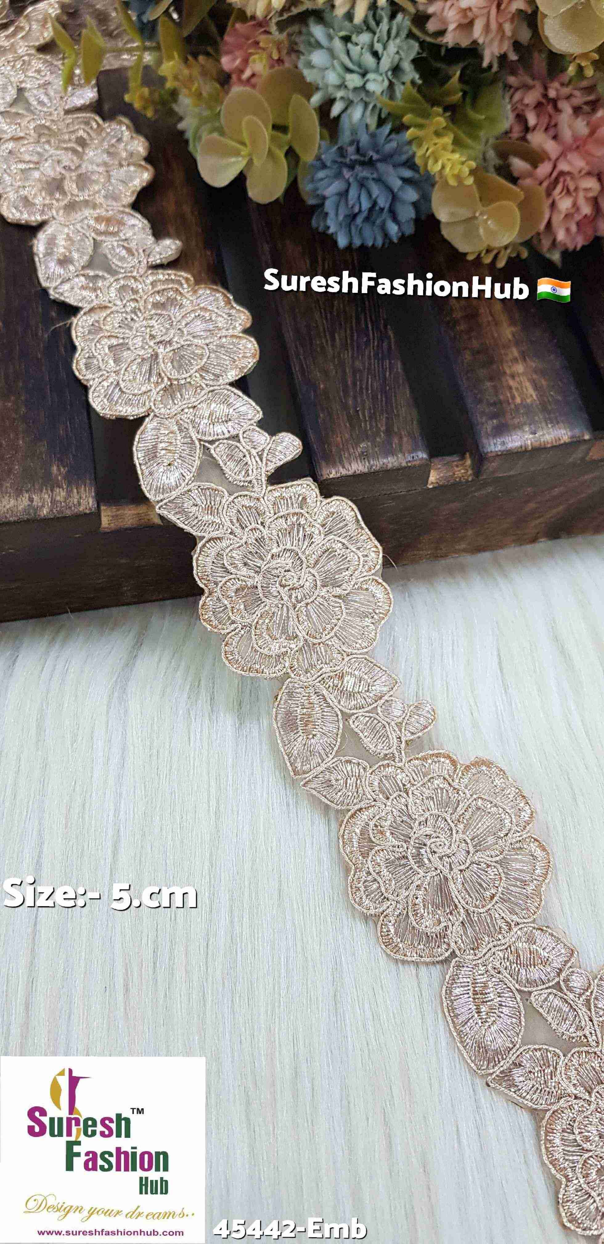 Floral Cutwork Zari Rose Gold  Dori Organza Lace