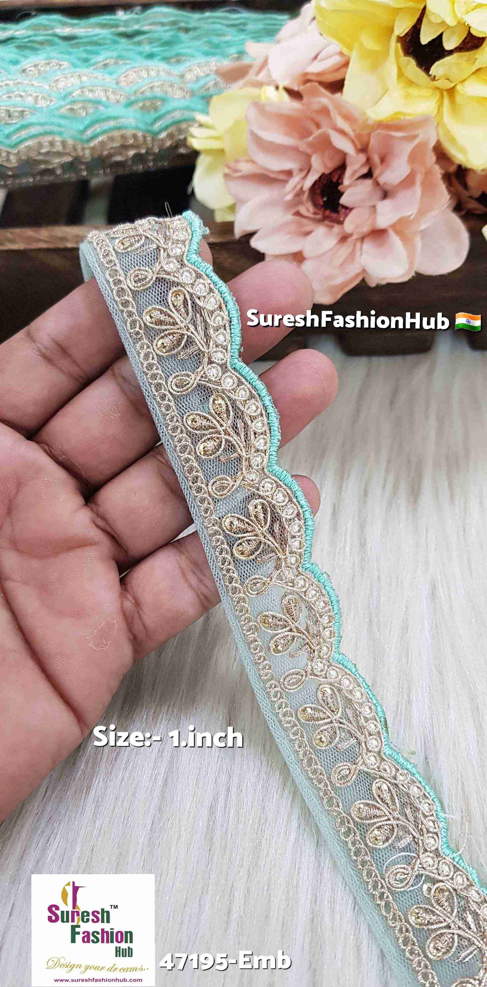 SeaGreen Scalloped Pearl Embroidery Lace