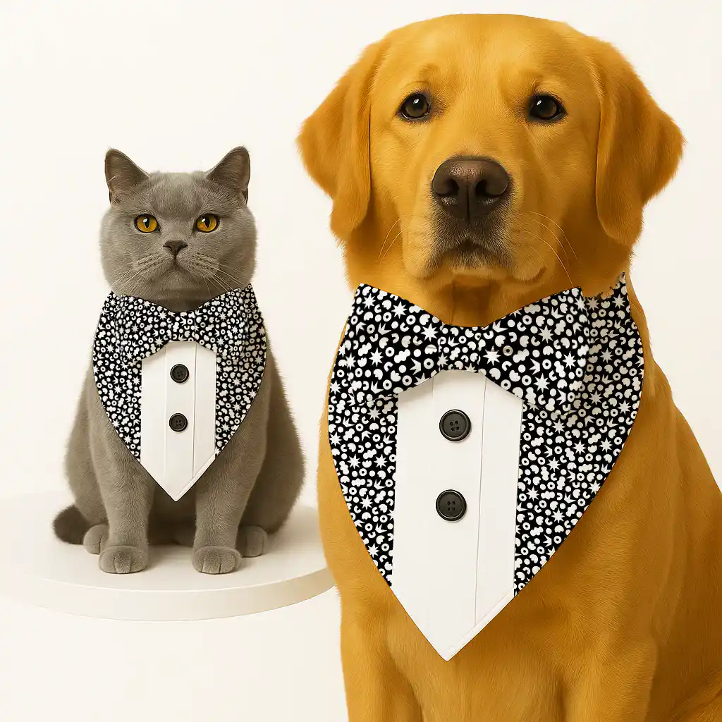 PawsIndia Starry Night Pattern Tuxedo Bandana with Matching Bow for Pets