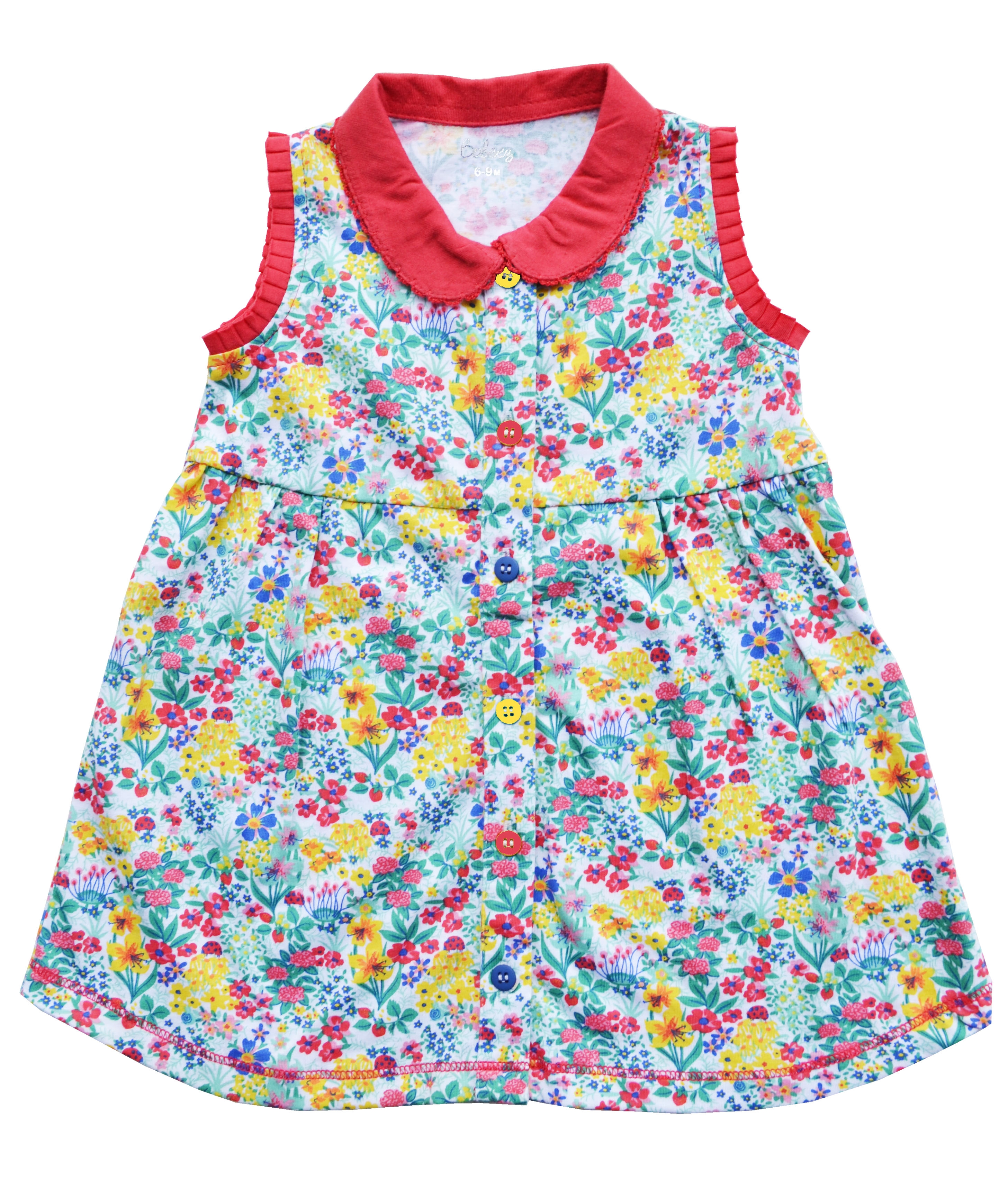 Allover Multicolored Flower Print Sleeveless Dress (100% Cotton Jersey)