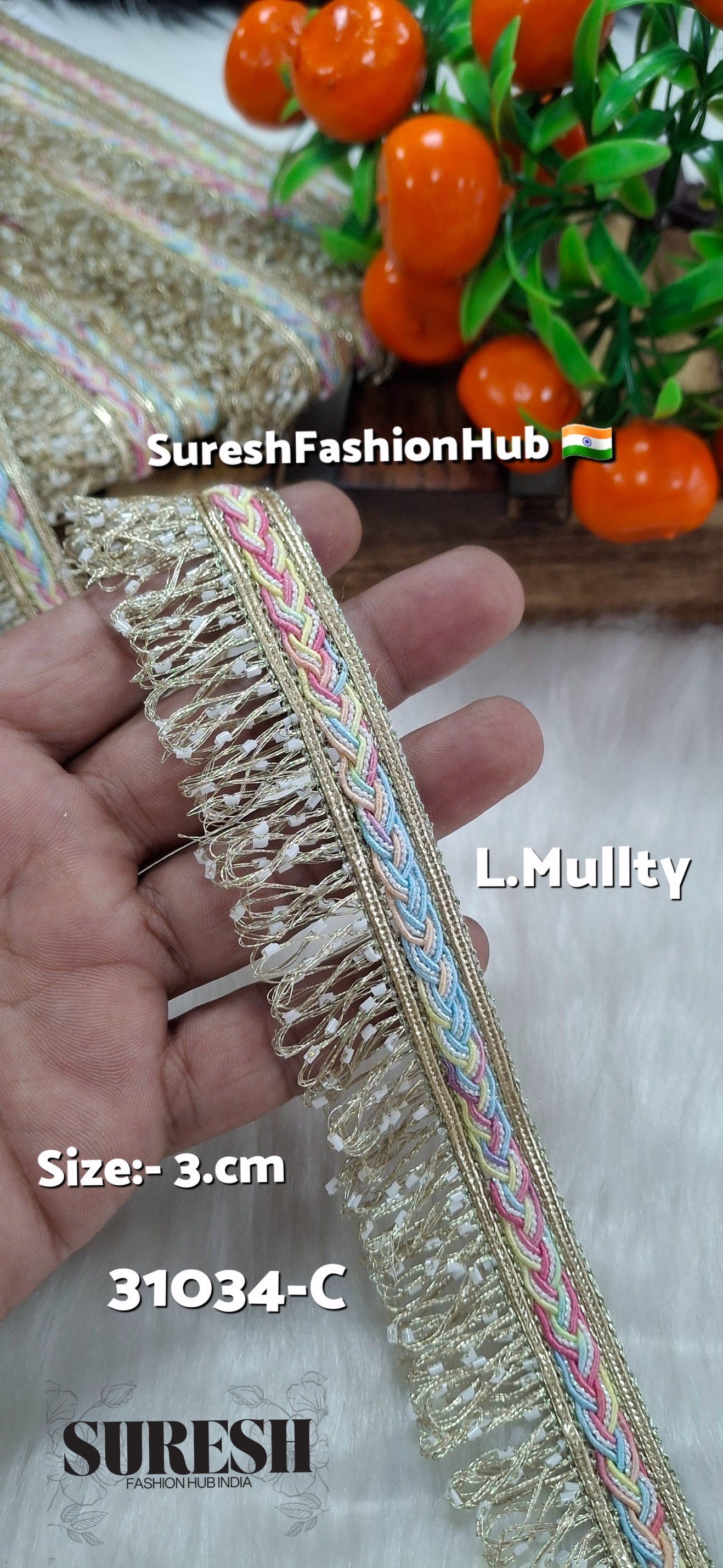 Light Multy Jhalar Beaded Fringe Lace – 31034-C