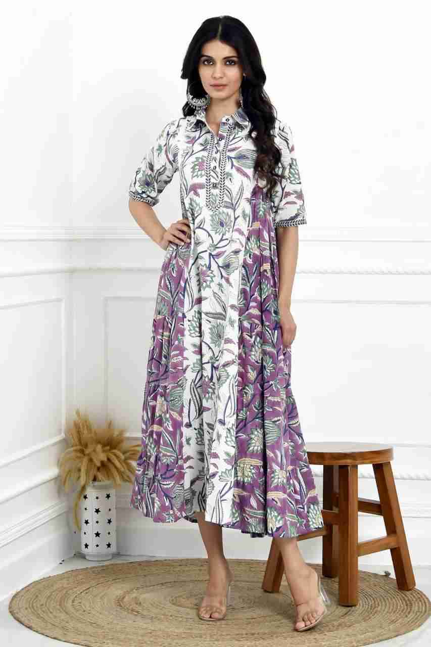 Naksh Purple And White Side tiered Kurta/Dress