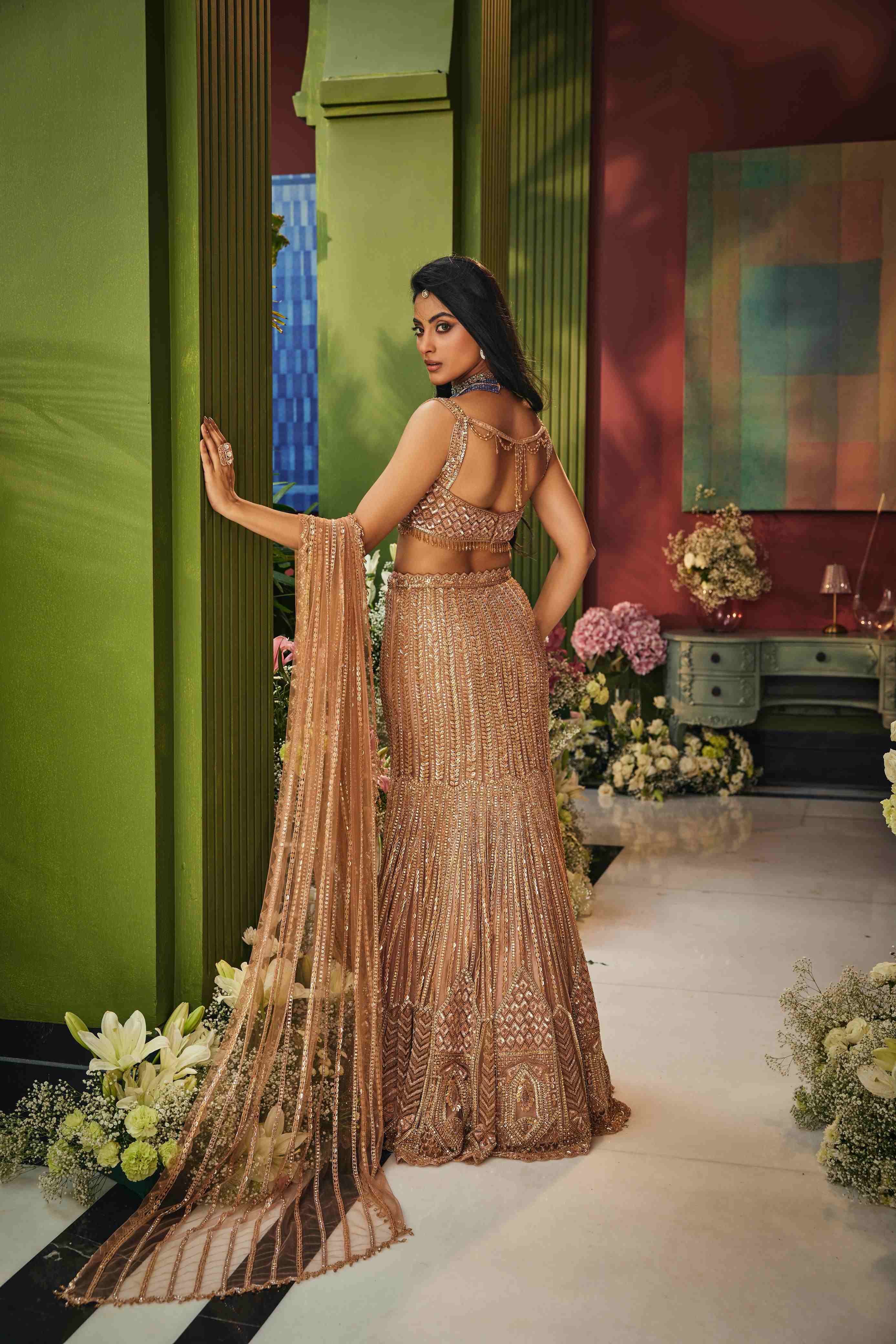 Noor copper fishcut lehenga saree