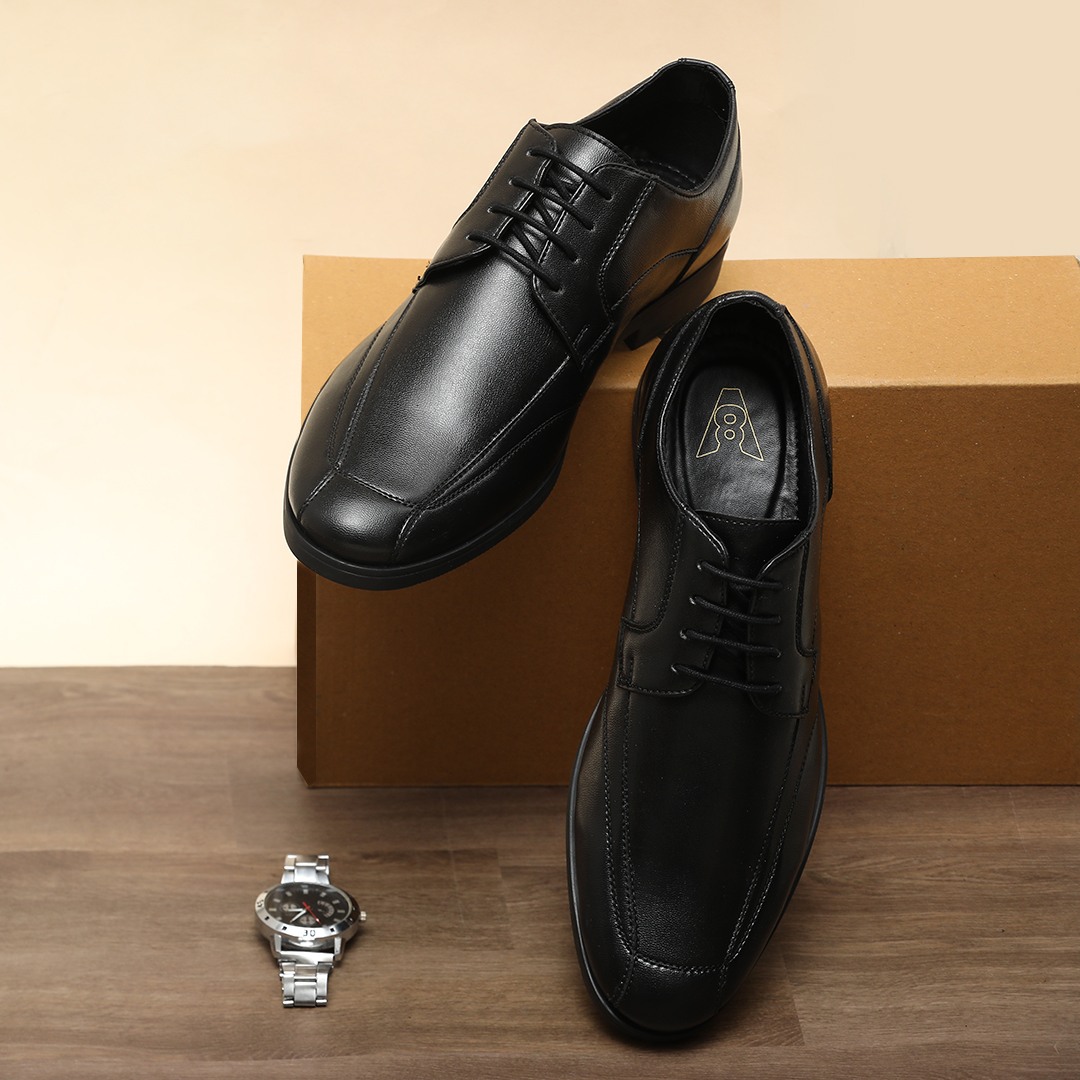 The Zalio Black Men Formal Bicycle Cut Derby V8 By Ruosh