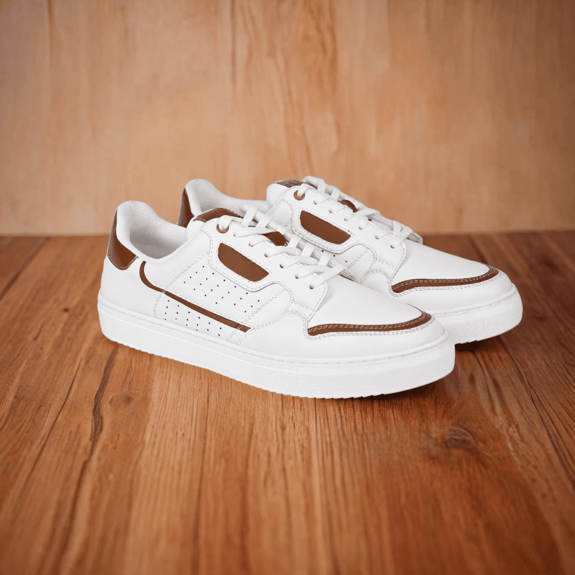 The Aldor White & Tan Men Casual Sneaker V8 By Ruosh