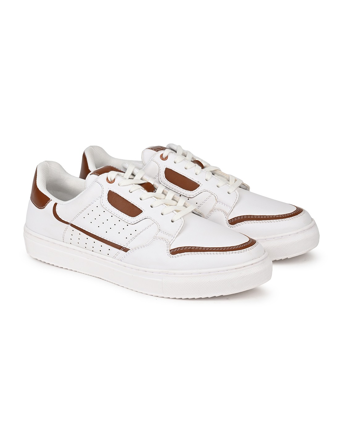 The Aldor White & Tan Men Casual Sneaker V8 By Ruosh