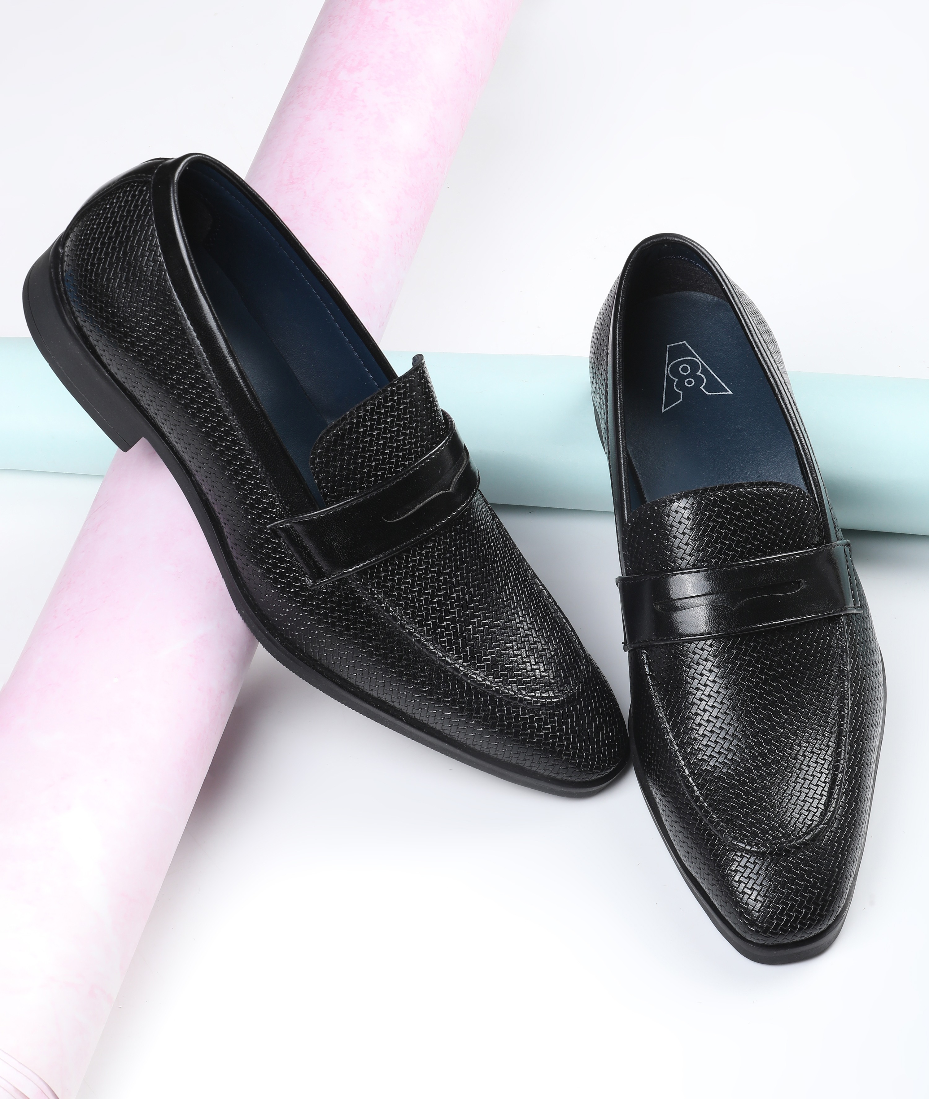 The Kobe Black Textured Formal Penny Loafer V8 By Ruosh