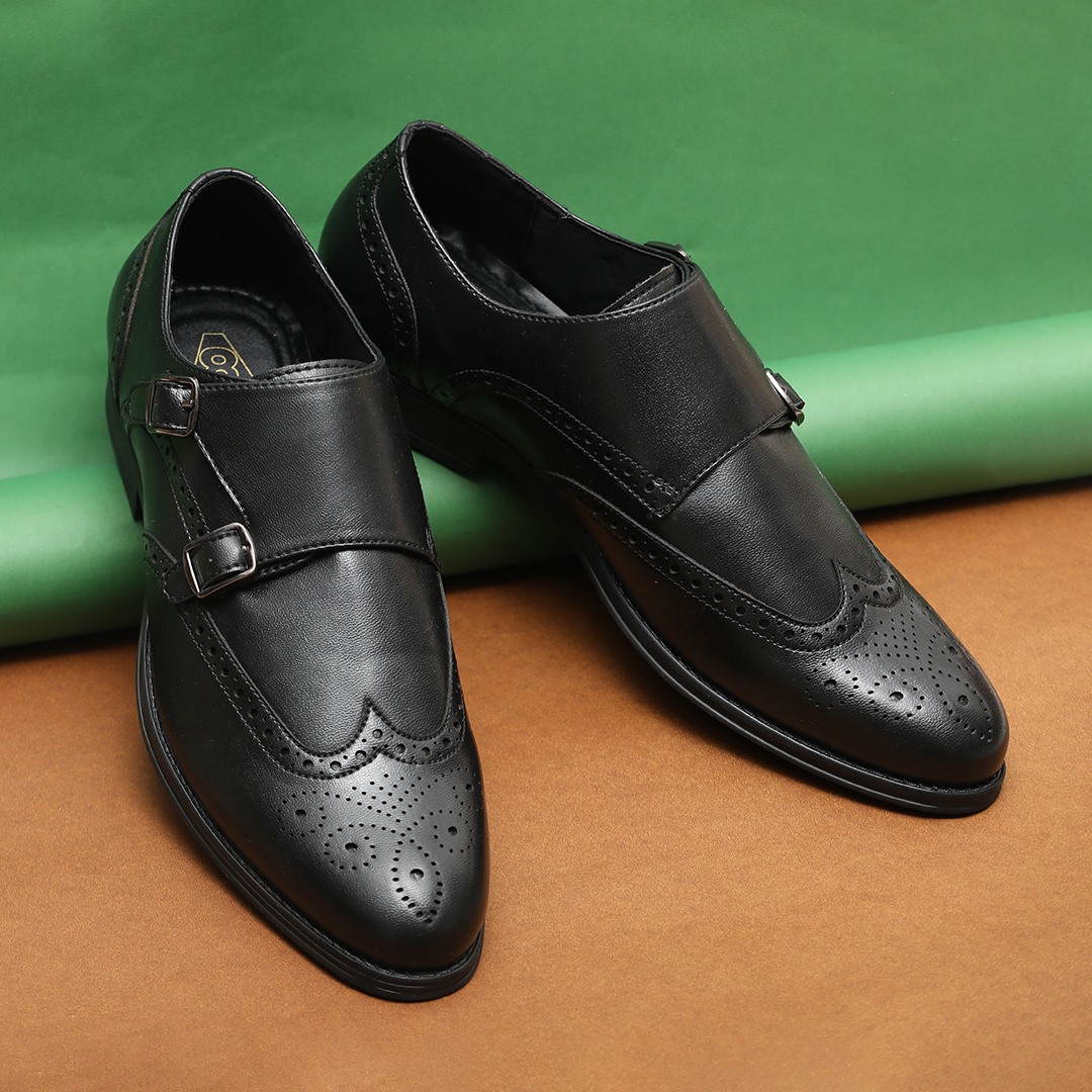 The Bruno Black Men Formal Brogue Monk V8 By Ruosh