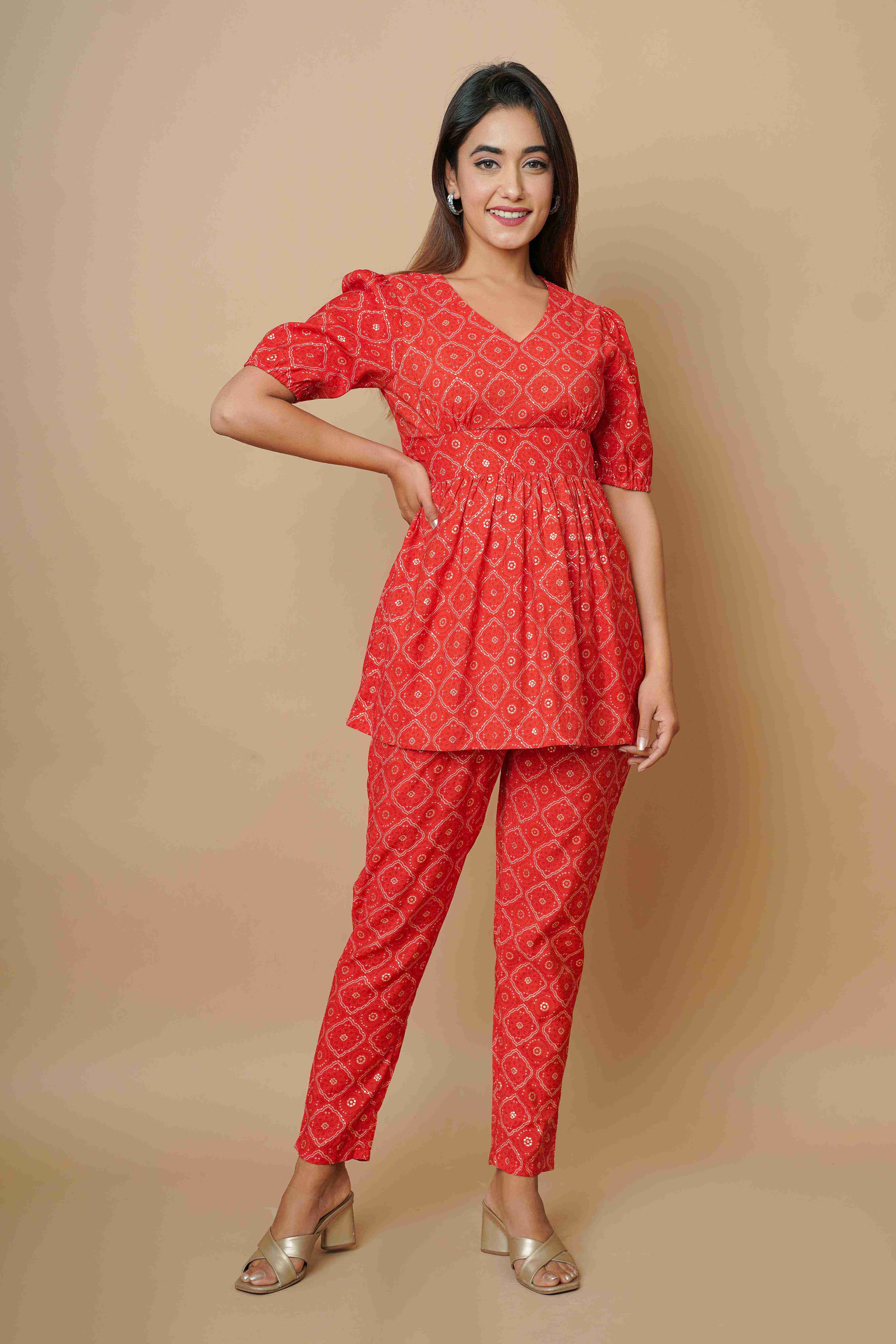 RED BHANDNI CO-ORD SET