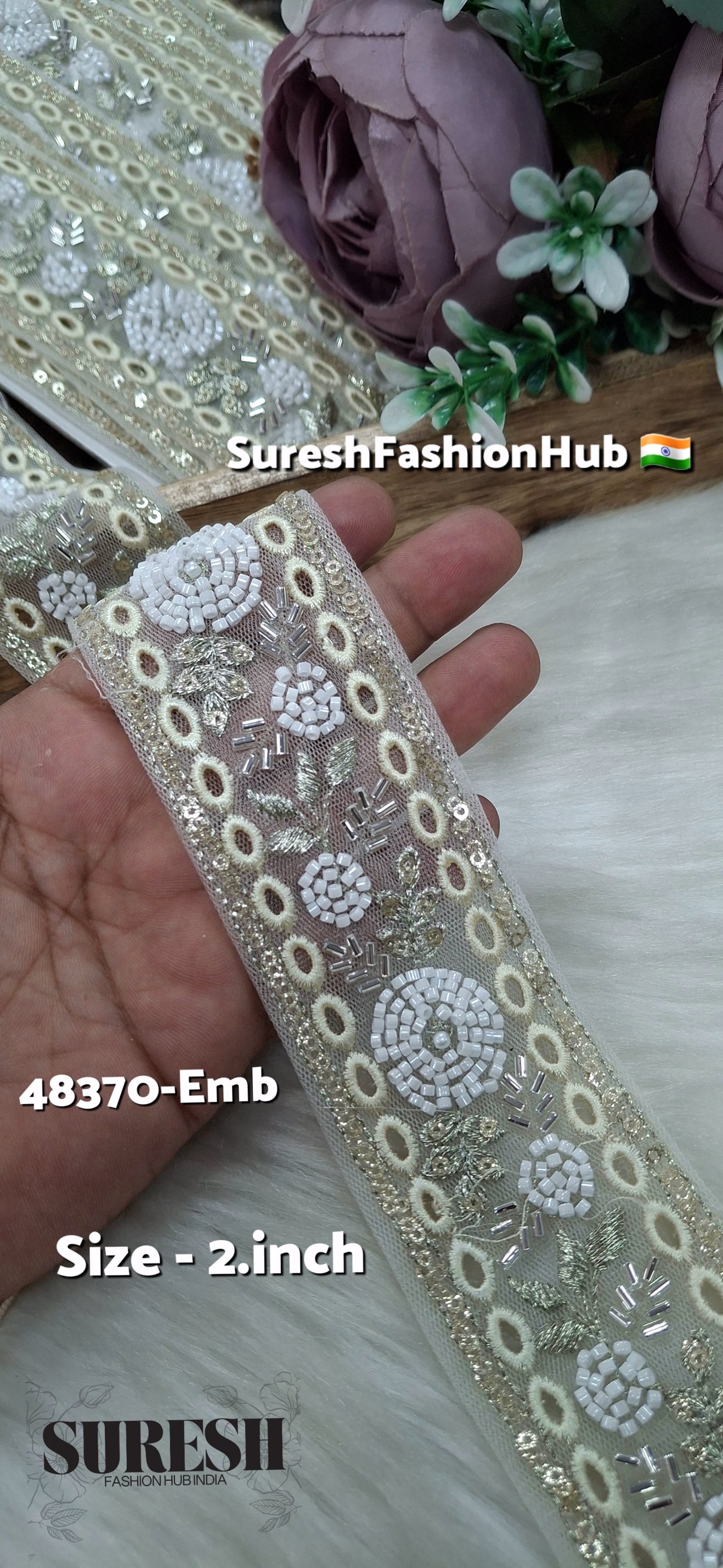 Offwhite TwinCut Floral Net Embroidered Lace