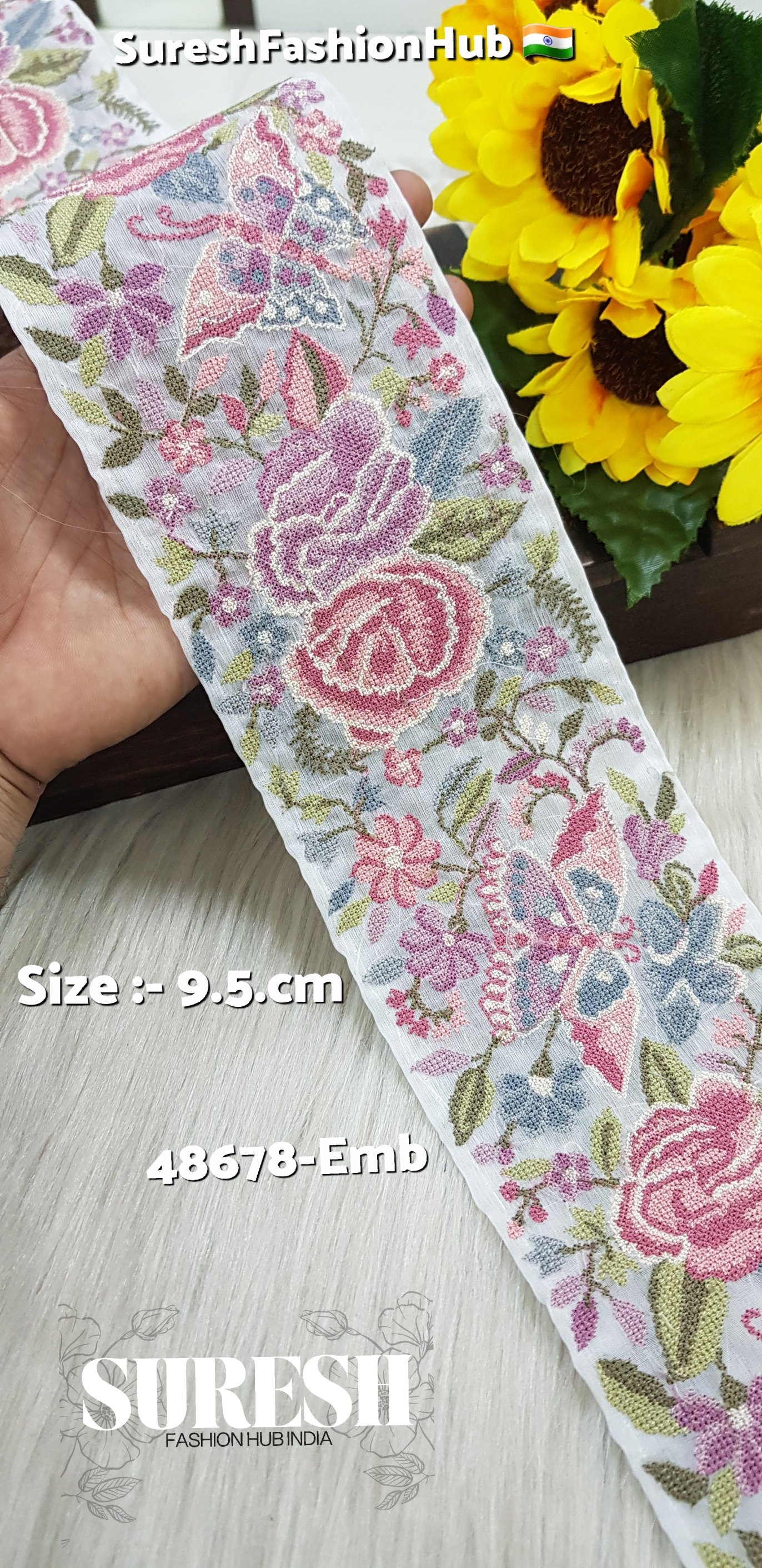 48678-Emb Color No 2 Cross Stitch Butterfly & Flower Border
