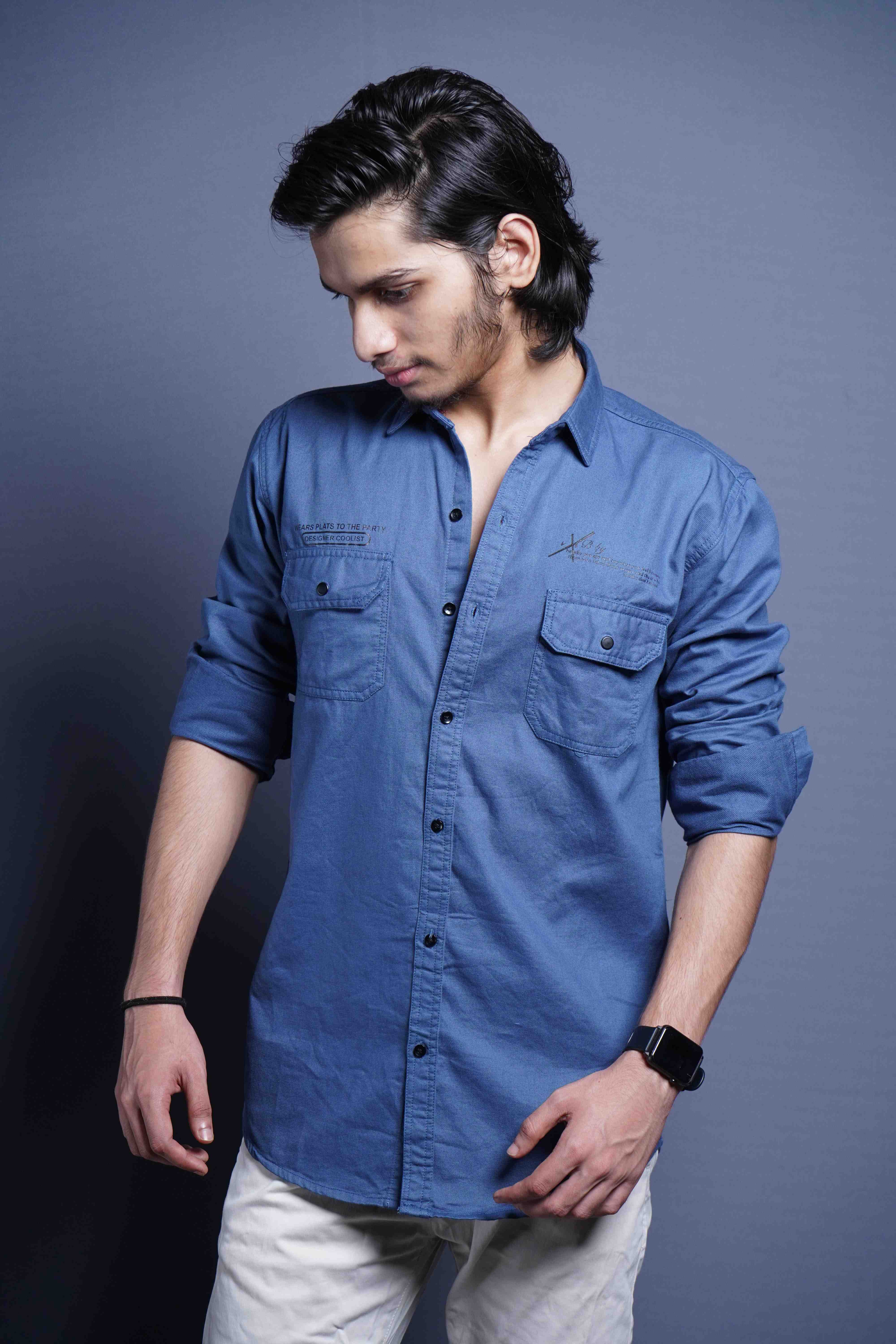 One Denim Versatile Blue Cotton Casual Shirt