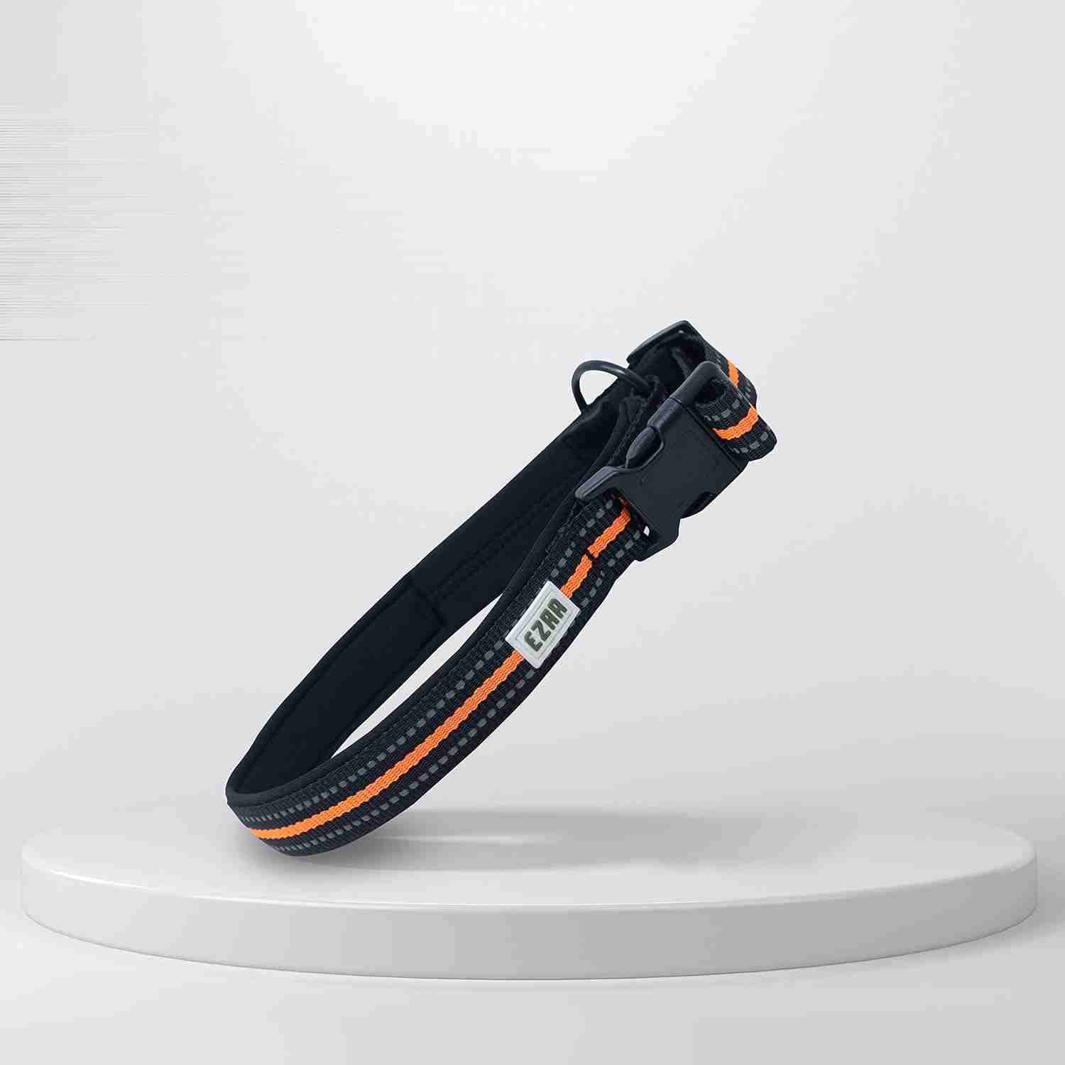 Ezra Hart Dog Collar, Durable Padded Adjustable Collar with Steel D-Ring, Orange