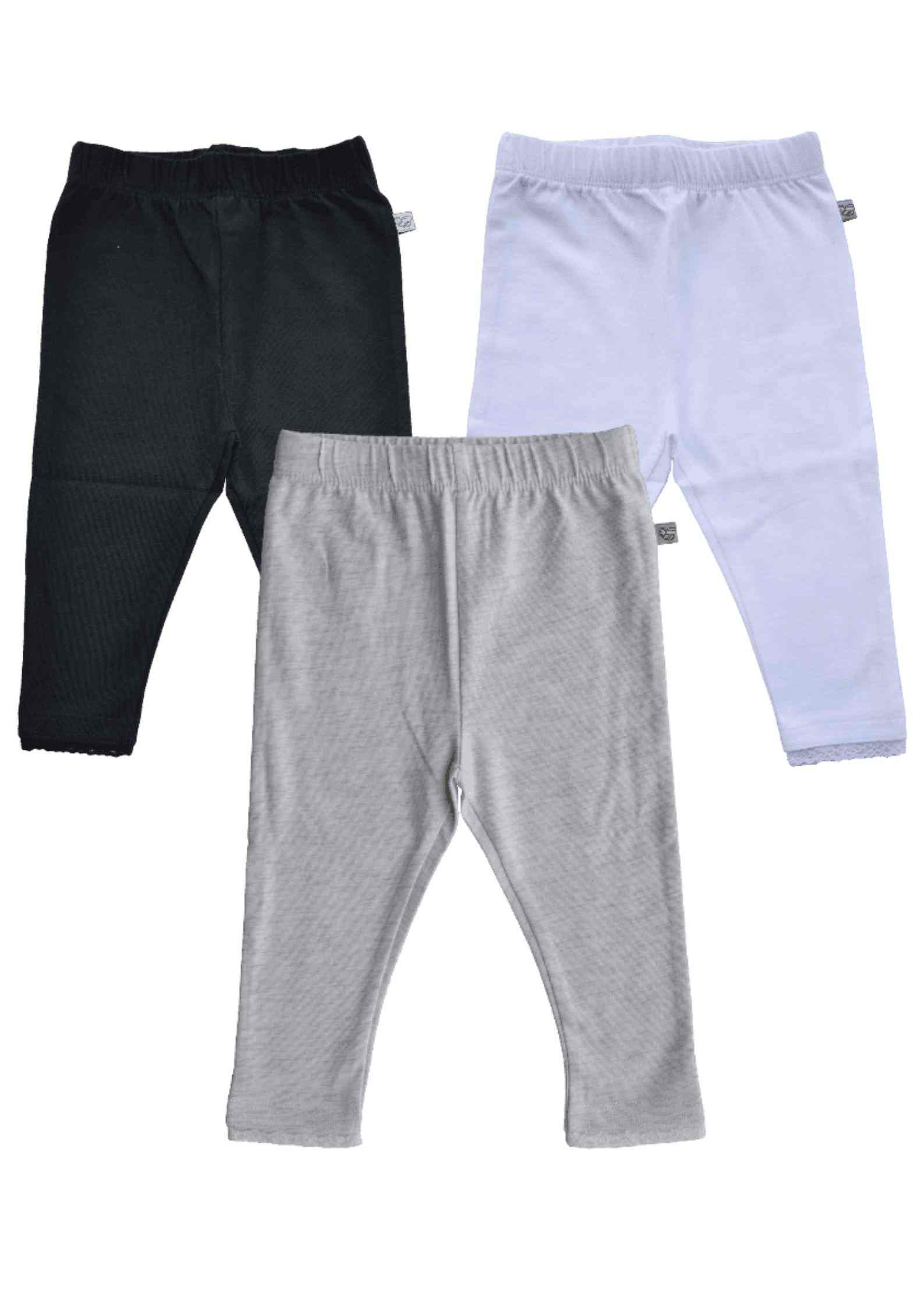 Baby Girls 3pc Combo Leggings (Black+White+Grey)