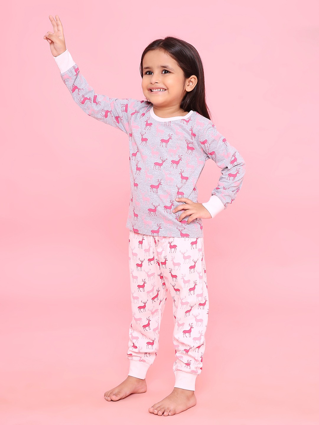Girls- 2 piece printed cotton jogger lounge set