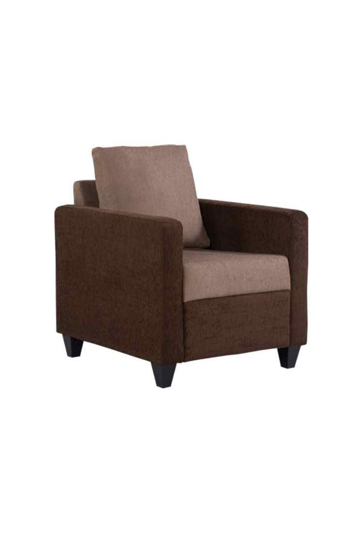 neudot Saya Sofa for Living Room | 1 Persons Sofa| Premium Fabric with Cushioned Armrest | 12 Months Warranty| Solid Wood Frame| 1 Seater in Saya Duo Brown Colour
