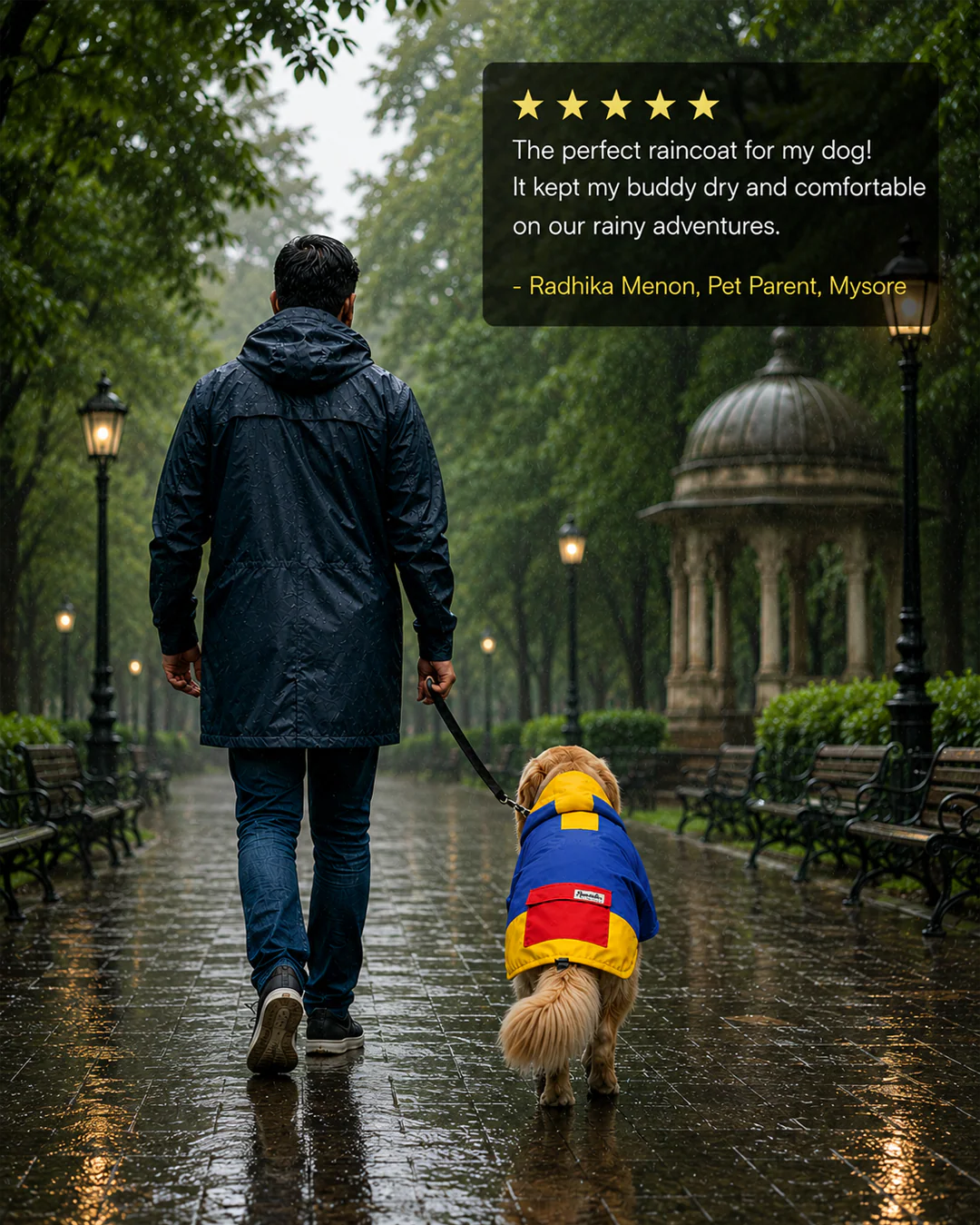 Pawsindia Dog Hooded 360° Raincoat, Navy Blue & Yellow