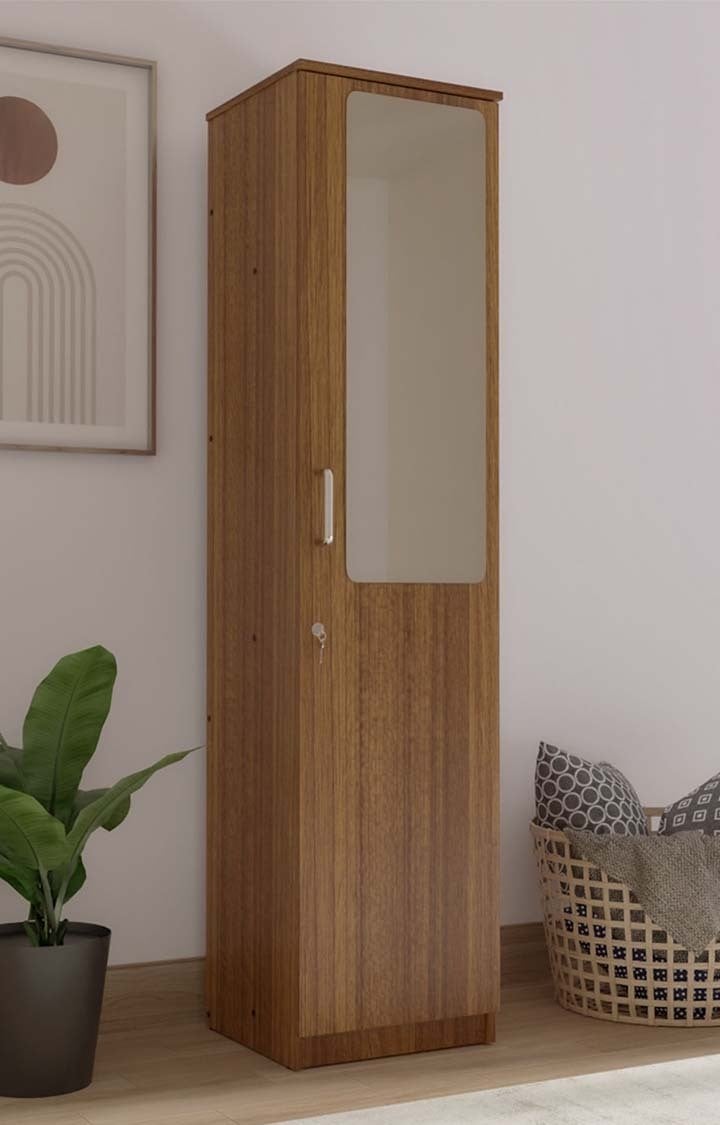 Adona Single Door Wardrobe with Mirror- Leon Teak